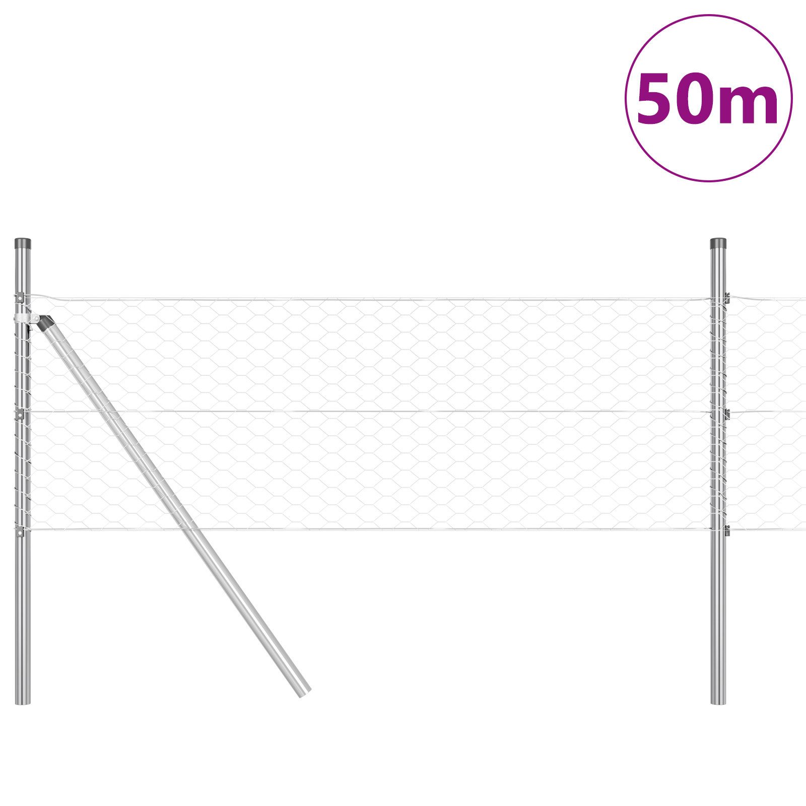 Thumbnail - vidaXL Zaunpfosten Hexagonzaun 0.4x50 m galvanisierter Stahl, (3-St)
