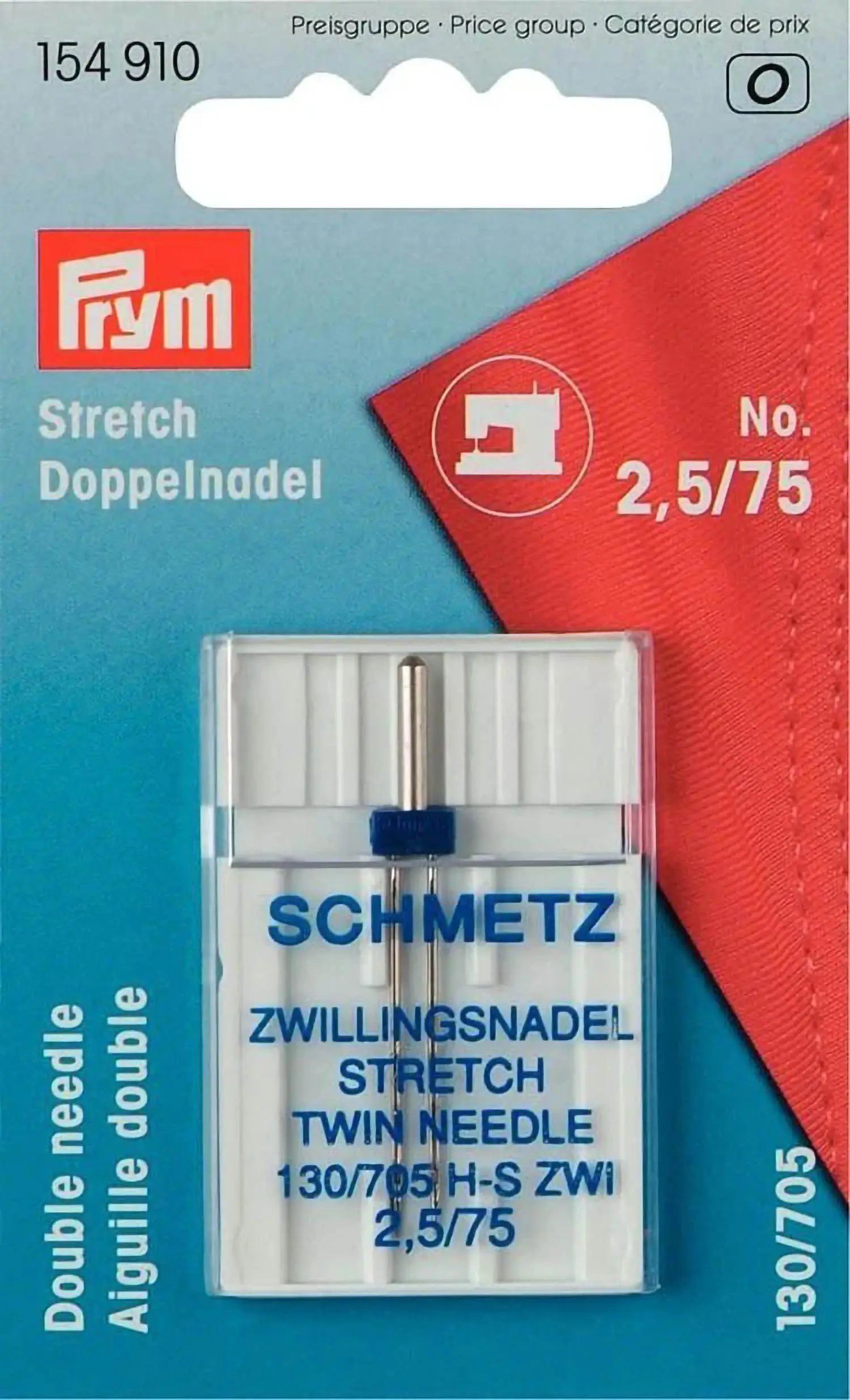 Stofferia Stoff Doppel-Nähmaschinennadel 130/705 Stretch 75/2,5 mm, Meterware