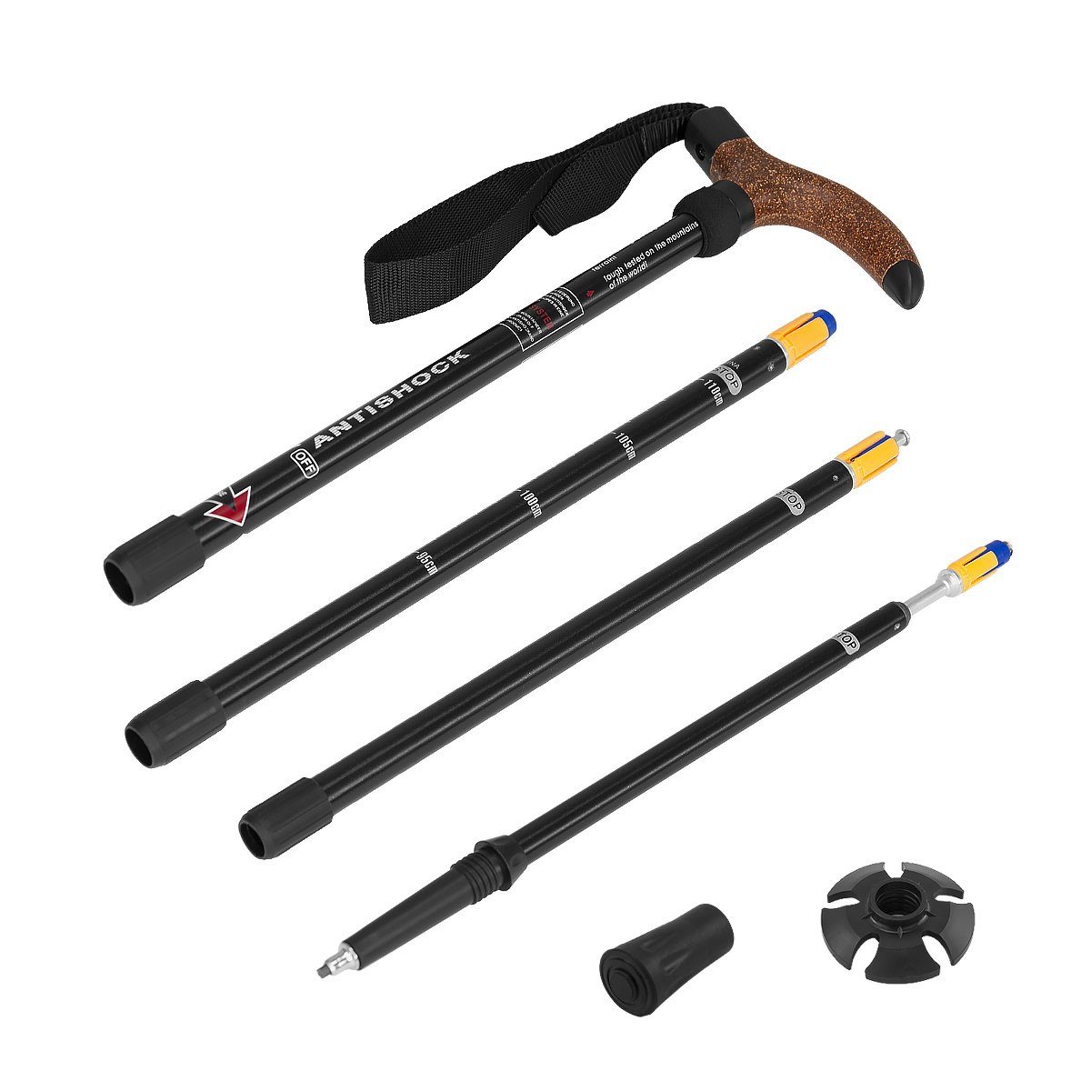 MidGard Nordic-Walking-Stöcke 50-113 cm Wanderstock Dämpfung, (1 höhenverstellbar, Antischock St) Schwarz Gehstock