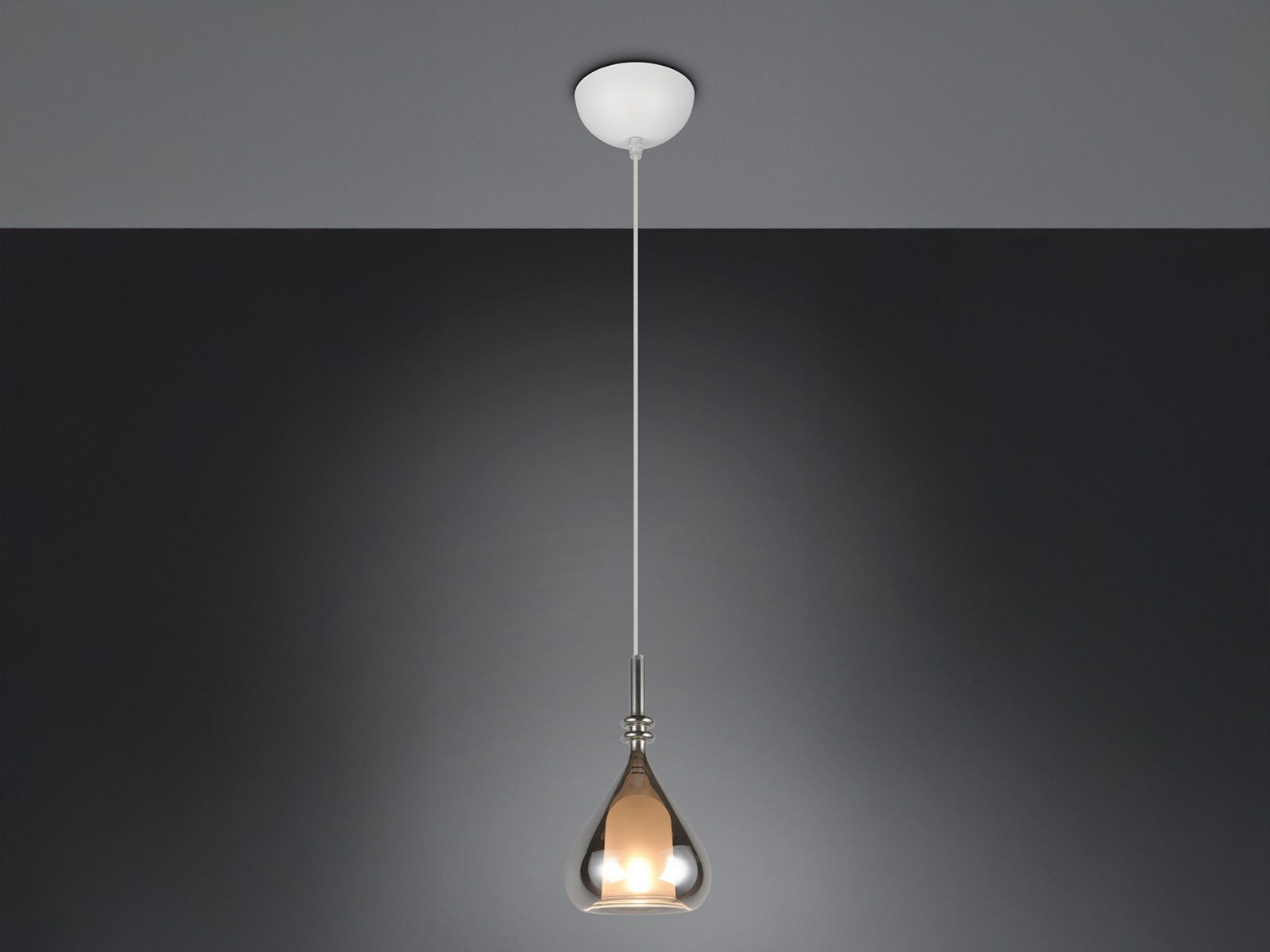 TRIO Leuchten LED Pendelleuchte mit Rauchglas Lampenschirm Chrom Ø 16cm, Dimmfunktion, LED wechselbar, warmweiß, klein-e Hängelampe einflammig hängend über Esstisch & Nachttisch Bett