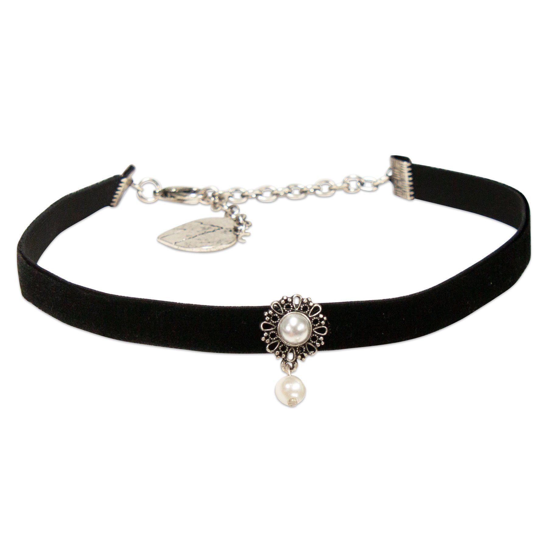 Alpenflüstern Choker Trachten-Samt-Kropfband Helena (schwarz), - nostalgische Trachtenkette enganliegend, Kropfkette elastisch, Damen