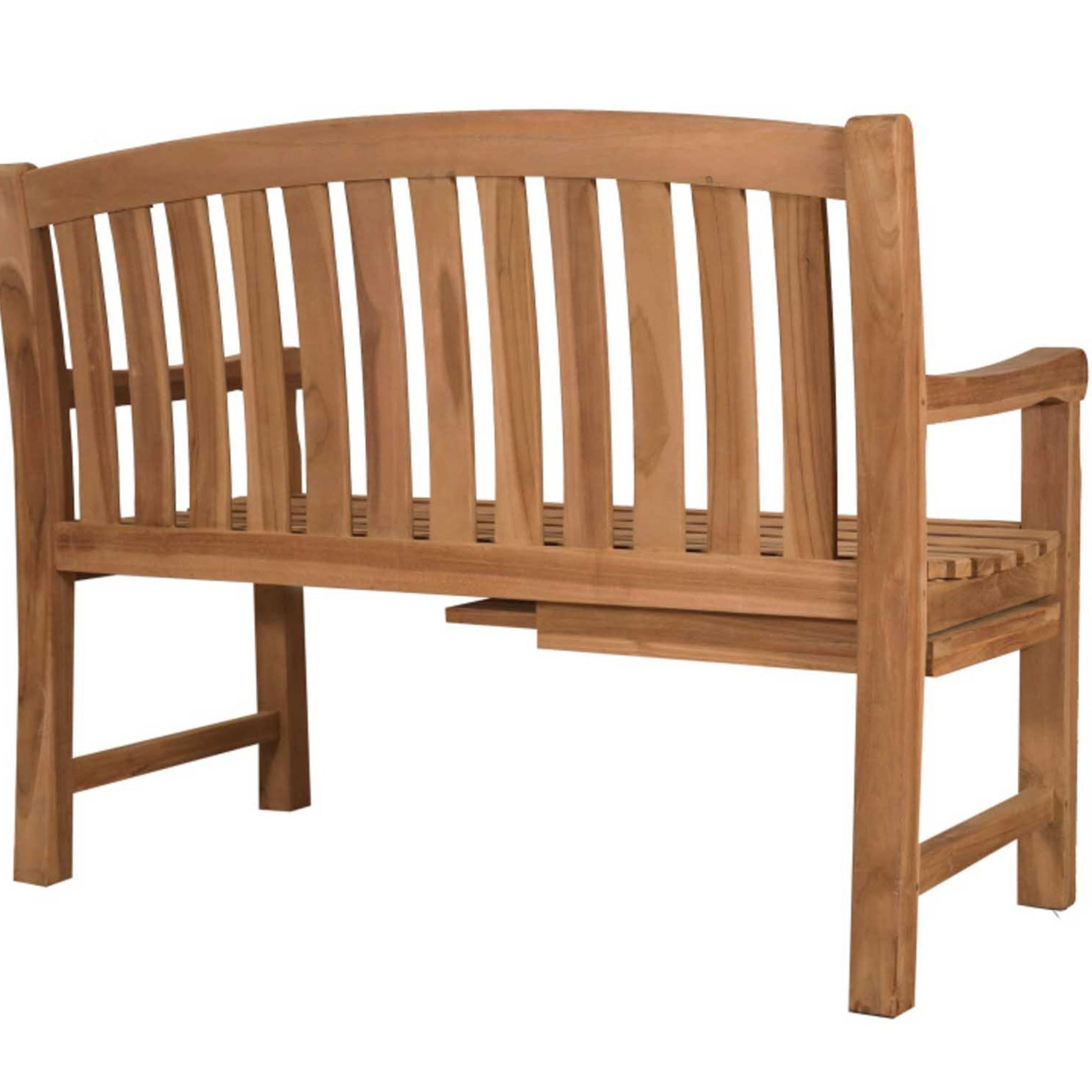 MR.DEKO Gartenbank Lancaster Teak Holz Bank 120cm mit Seitentisch (Auszug), wetterfest (Gartenbank mit integriertem Tisch, 1-St., 1 Gartenbank mit einseitig ausziehbarem Seitentisch), Ergonomische Teakbank mit integriertem Seitentisch