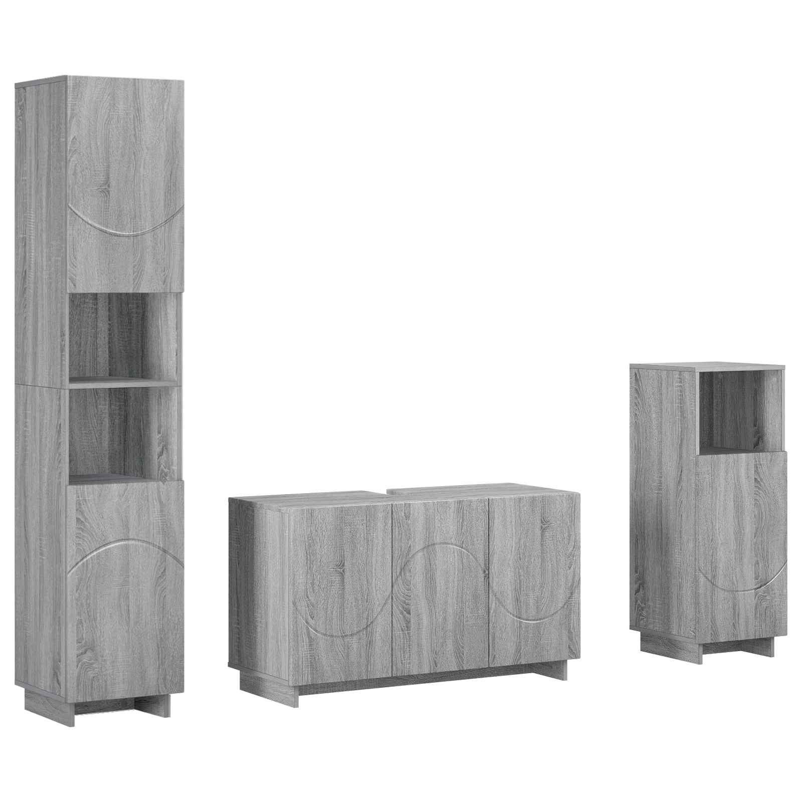 vidaXL Gartenlounge-Set Badezimmerschrank-Set 3 stk. Grau Sonoma Holzwerkstoff, (3-tlg)