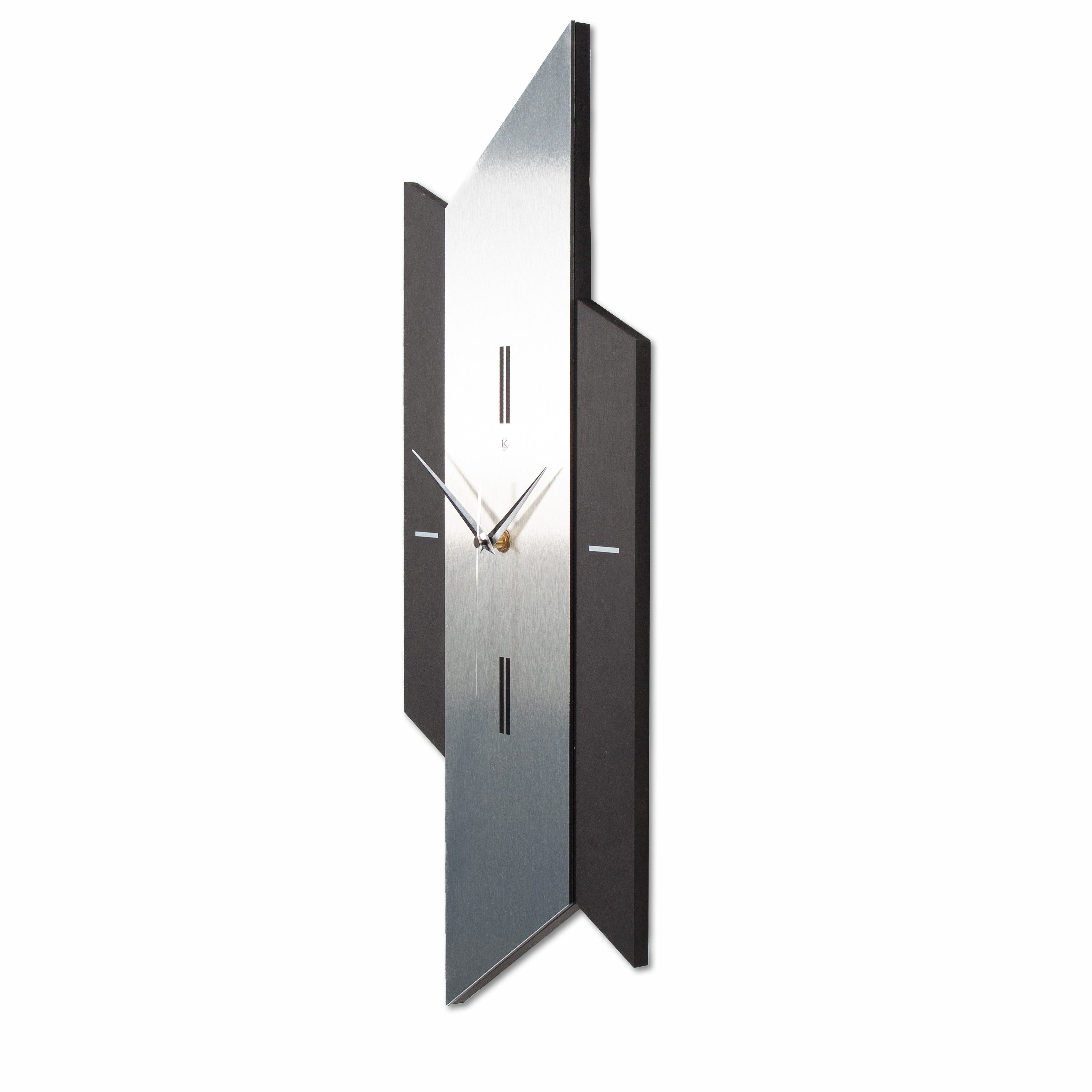 Kreative Feder Wanduhr 3D Designer-Wanduhr „Diamond“ in modernem Metallic-Look silber-schwarz (ohne Ticken; Funk- oder Quarzuhrwerk; elegant, außergewöhnlich, modern)