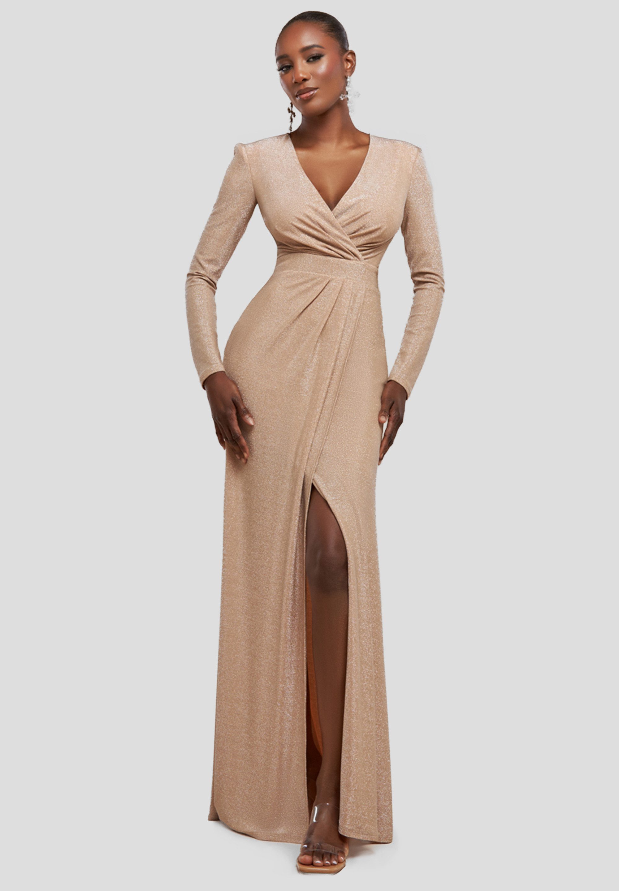 Goddiva Maxikleid Front Wrap Lurex Bodycon Maxi Dress langes Kleid günstig online kaufen
