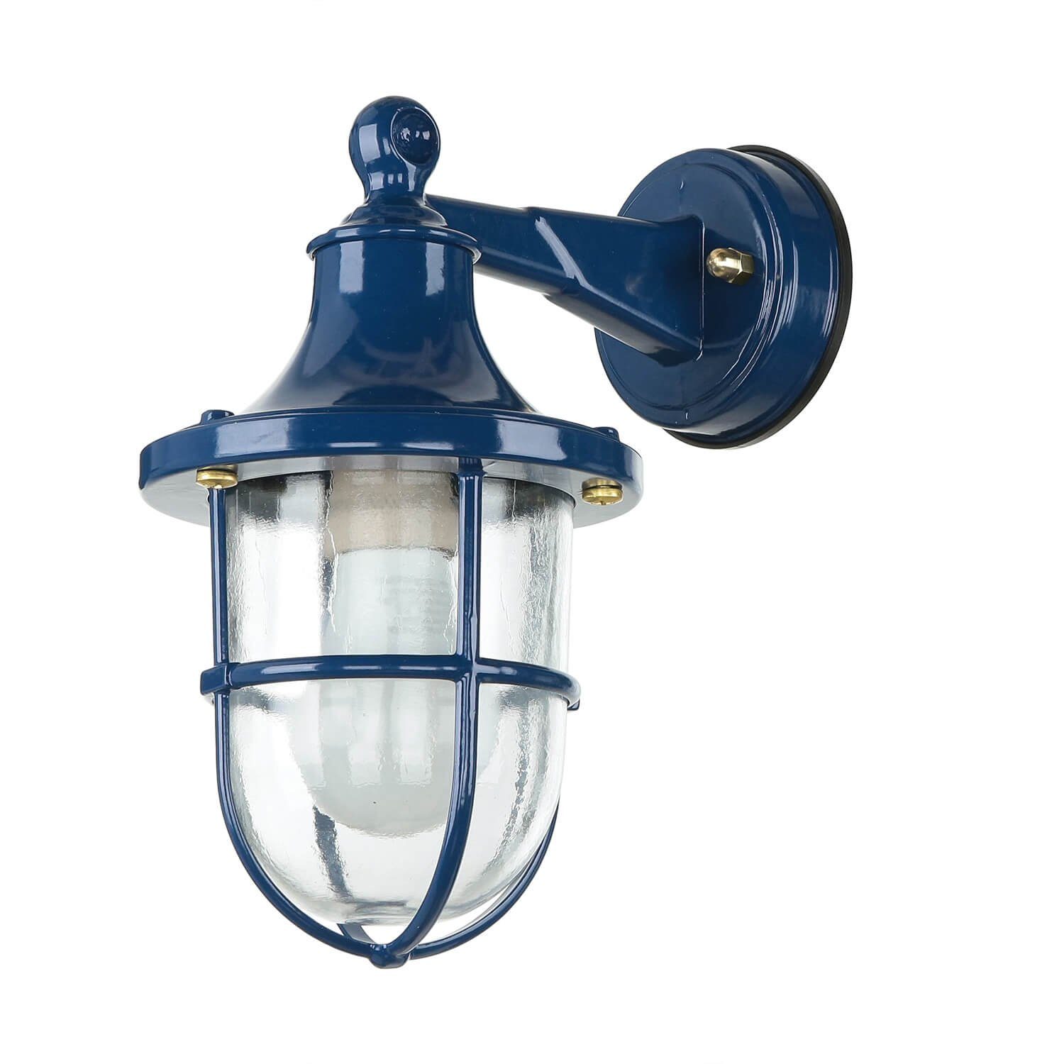 Maritim IP64 Leuchtmittel, ohne SANTORIN, Licht-Erlebnisse Außen-Wandleuchte Glas Blau Garten E27 Echt-Messing Haus
