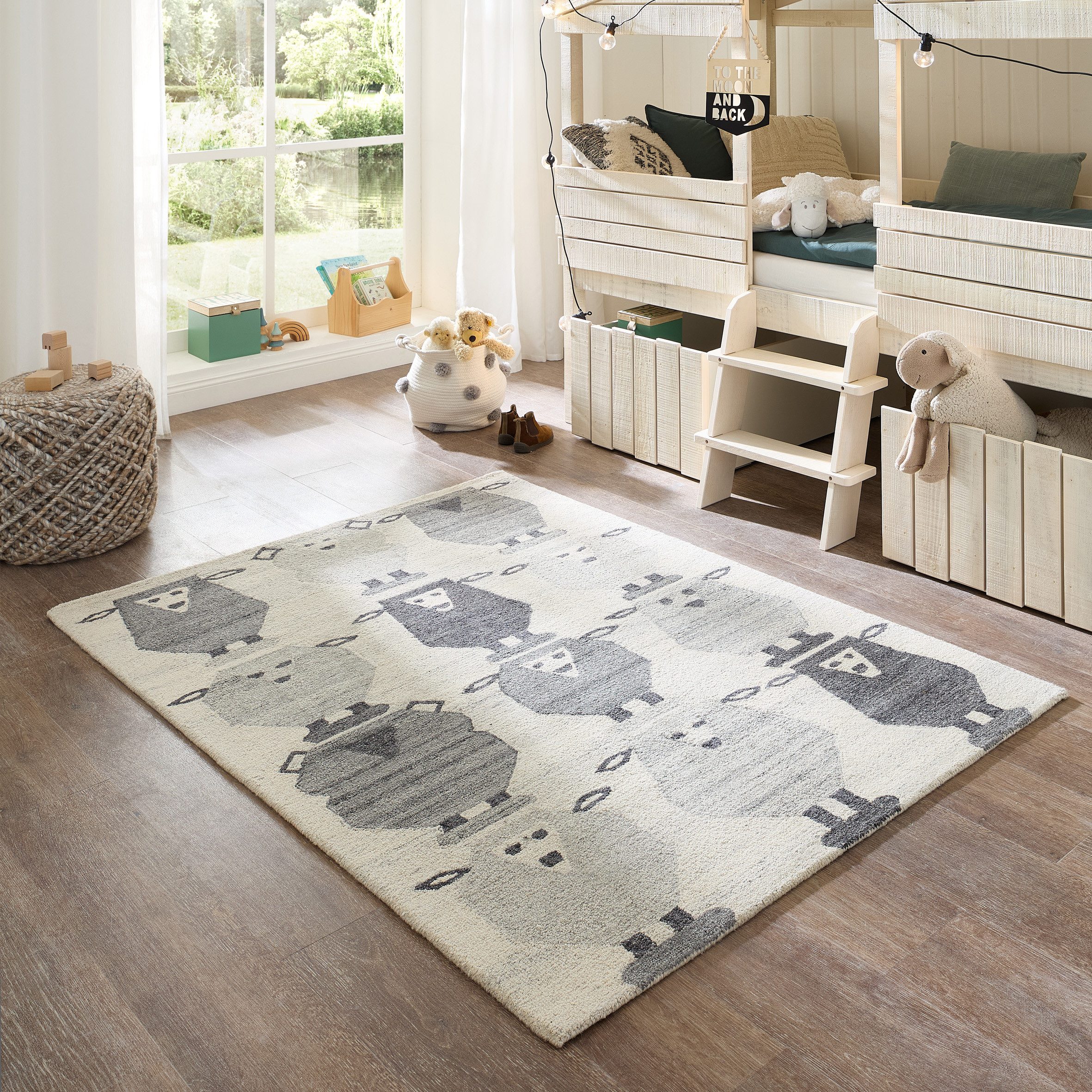 THEKO Kinderteppich Gaia Kids Sheep, rechteckig, Höhe: 10 mm, getuftet, reine Schurwolle, Motiv Schafe, Kinderzimmer