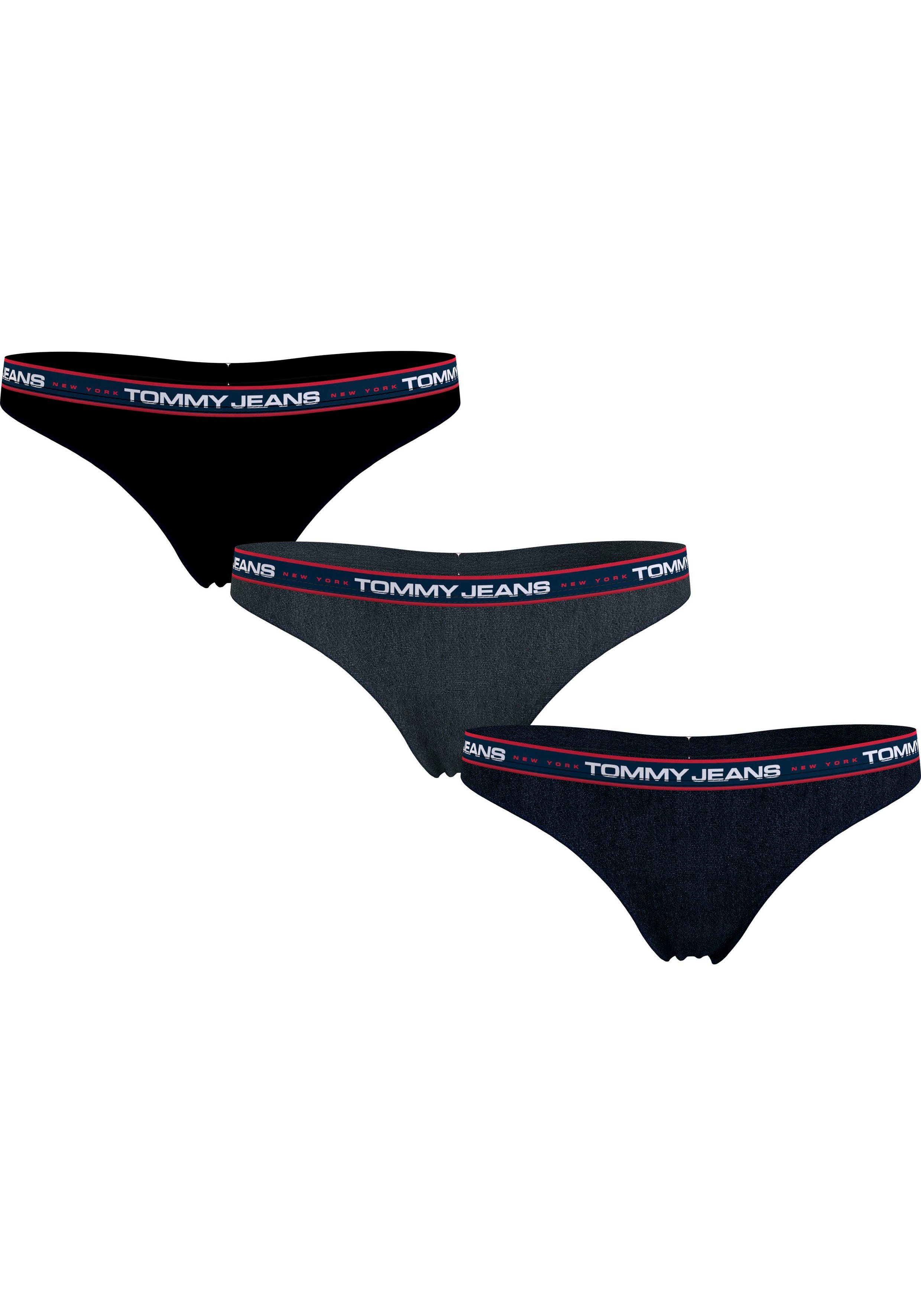 Tommy Hilfiger Underwear T-String 3P THONG (EXT SIZES) (Packung, 3er-Pack) mit elastischem Bund Black/Nw_Chrac/Des_Sky
