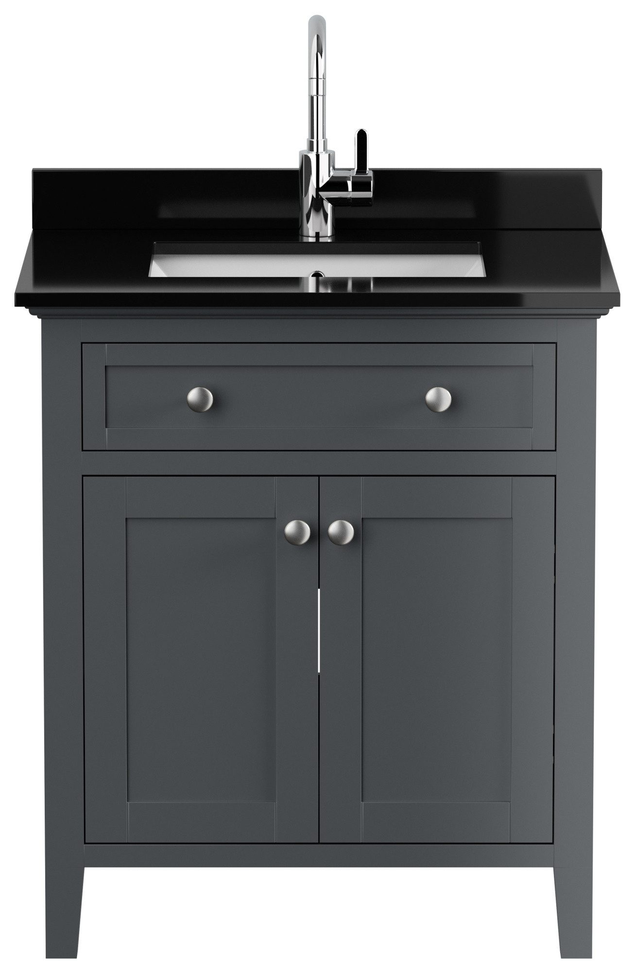 Magnolia Home Badmöbel-Set Landhaus Badmöbel-Set 2tlg Postigo 75 Quarz schwarz montiert grau lack