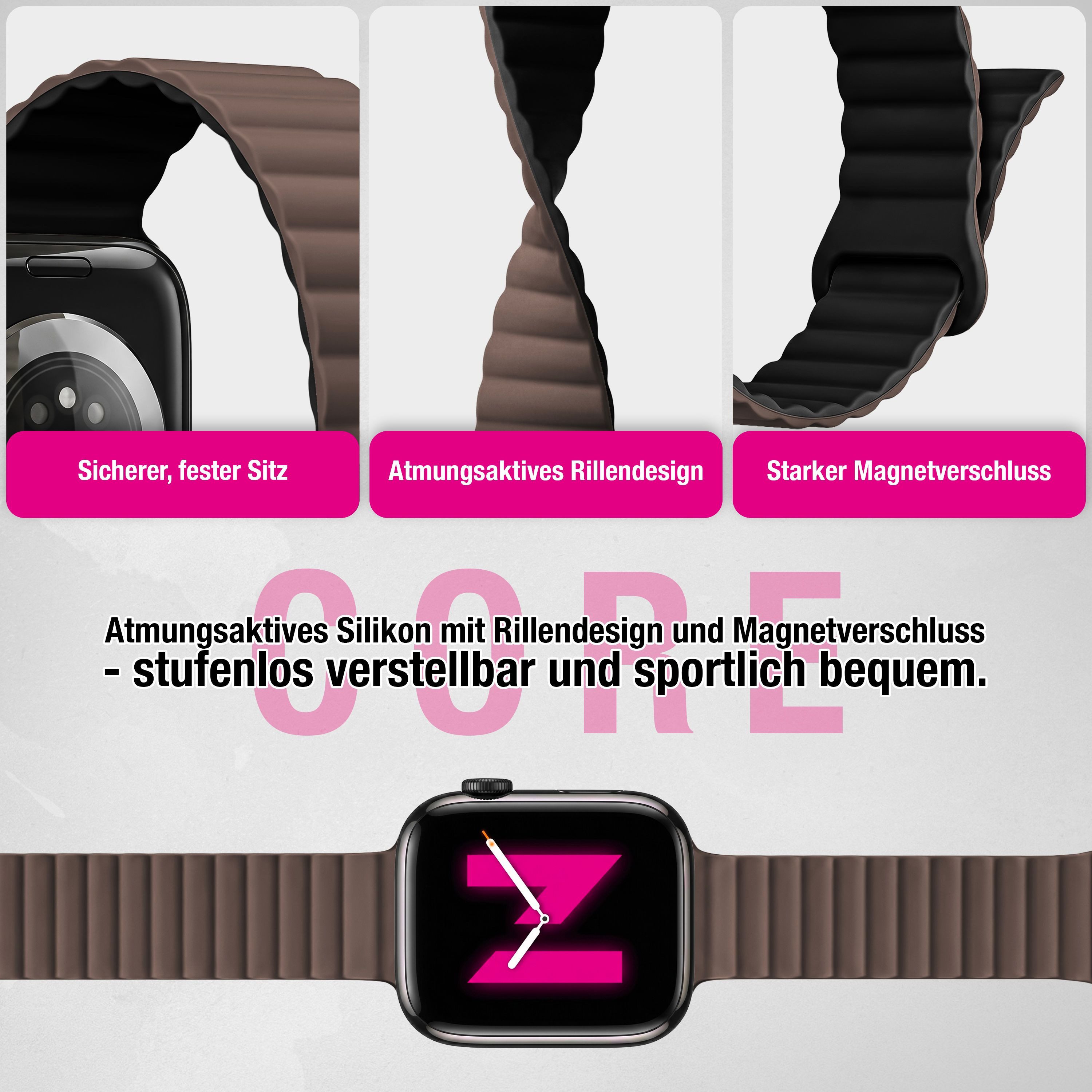 Nalia Smartwatch-Armband Apple Watch 38/40/41/42mm, Magnetisches Silikon Ersatzband / für Sport Fitness Uhr / Atmungsaktiv – Bild 3 von 5