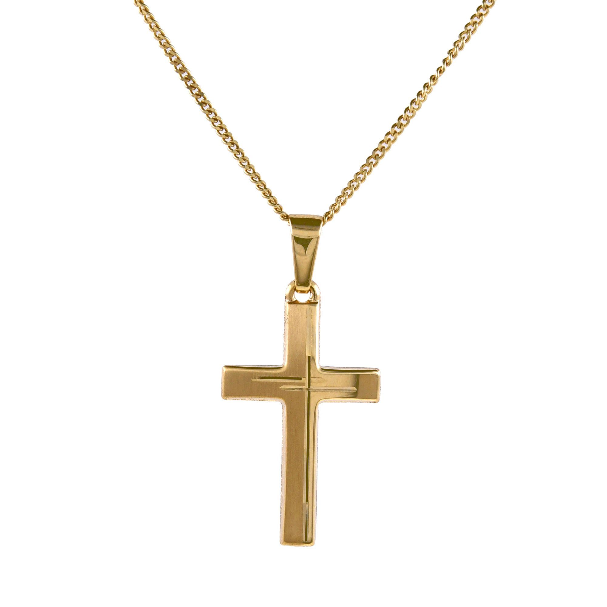 Bild von HOPLO Kette mit Anhänger »Anhänger Kreuz 585 14 Karat Gold mit massiver Goldkette 1,1 mm 585-14 Karat Gold Juwelier Qualität« (inkl. Schmuckbox), Made in Germany