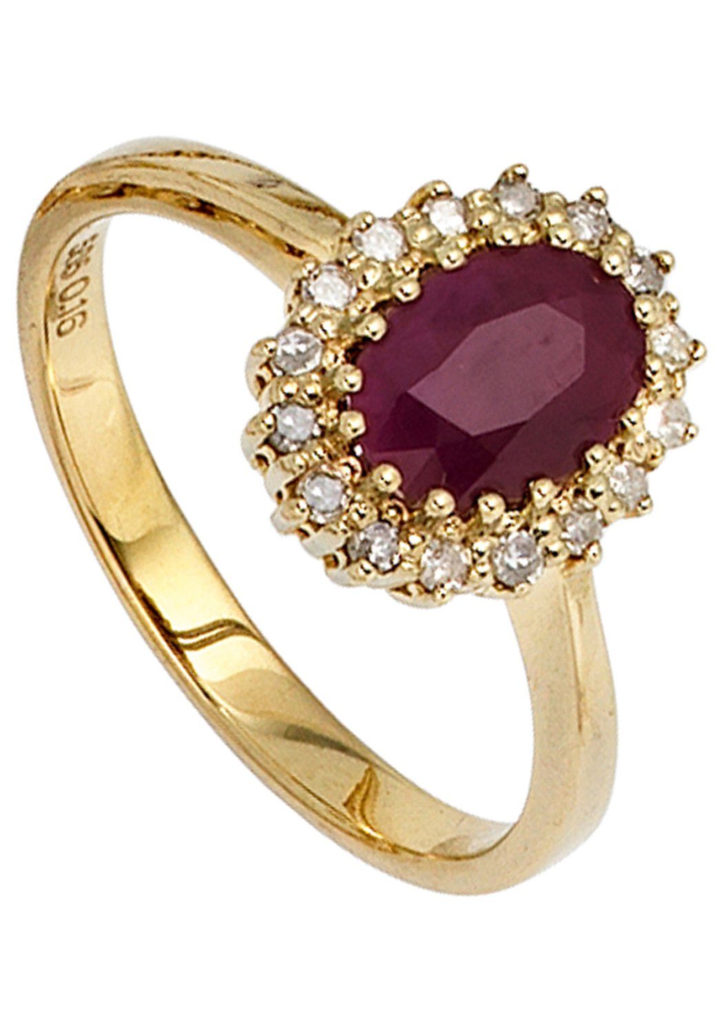 JOBO Diamantring, 585 Gold mit 16 Diamanten und Rubin günstig online kaufen