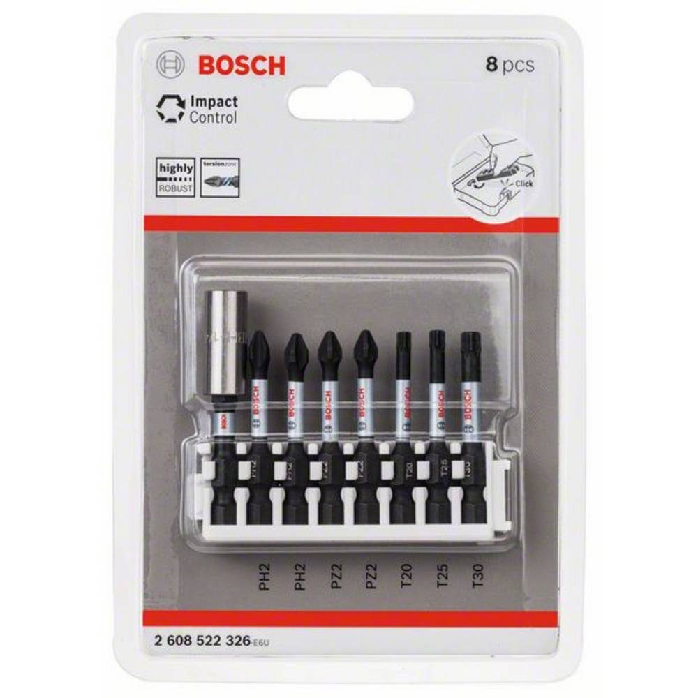 BOSCH Kreuzschlitz-Bit Schrauberbit-Set Impact Control, 8-teilig, 2 x PH2, 2x PZ2 2608522326