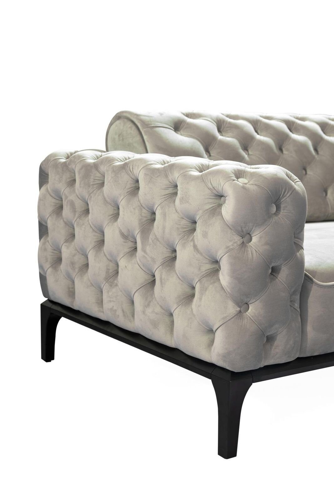 Europa Chesterfield Teile, 31 Weiß, 2 Stoff in Luxus Sitzer Sofa Sofagarnitur JVmoebel Made Grau Sofa Sofas