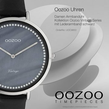 OOZOO Quarzuhr Oozoo Damen Armbanduhr schwarz Analog, (Analoguhr), Damenuhr rund, groß (ca. 40mm) Lederarmband, Fashion-Style