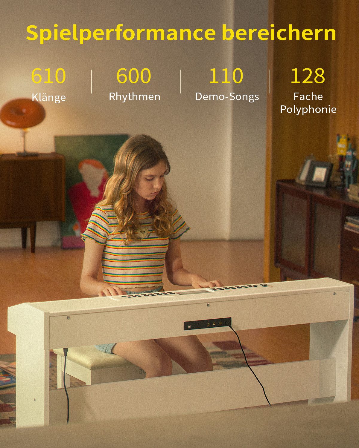 Donner Digitalpiano DDP-95 88 Tasten mit Hammergewicht 610 Soundvarianten Bluetooth (Set), Drahtlose Verbindung, Aufnahme 4,3-Zoll-LCD-Display – Bild 5 von 5