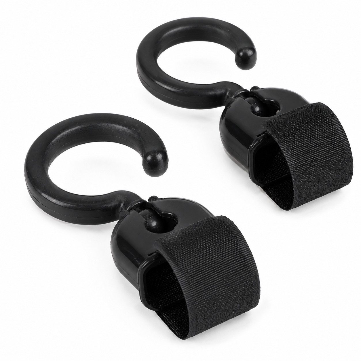 WestCraft Kinderwagen-Tasche Kinderwagenhaken 2er Set, Taschenhalter Hook 360° drehbar, schwarz (2-tlg., 2er-Set), 90° neigbar - stabiles Klettverschluss-System - Universell einsetzbar