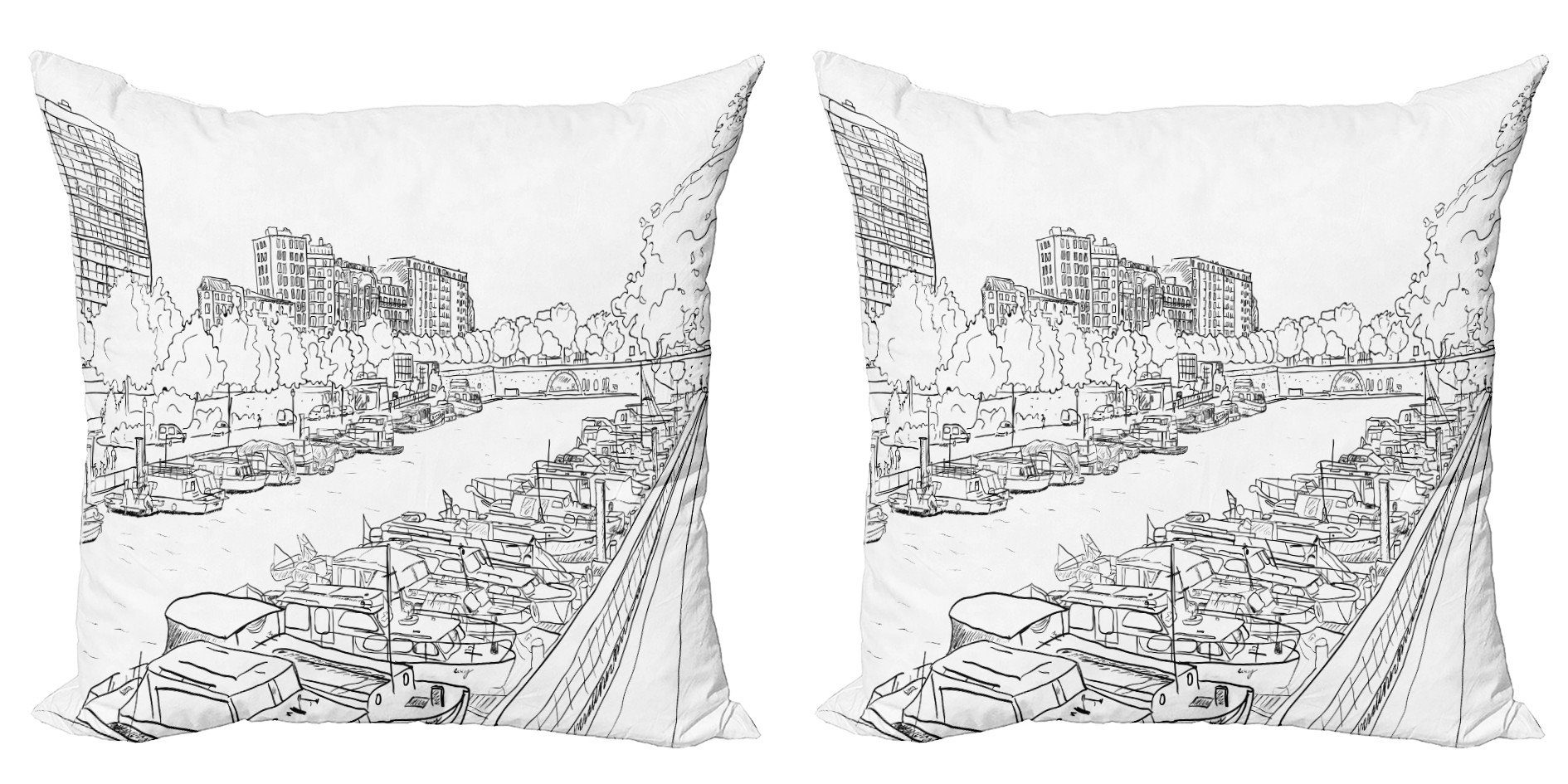 Kissenbezüge Modern Accent Doppelseitiger Digitaldruck, Abakuhaus (2 Stück), Stadt Linie Kunst-Fluss Boote und Bäume