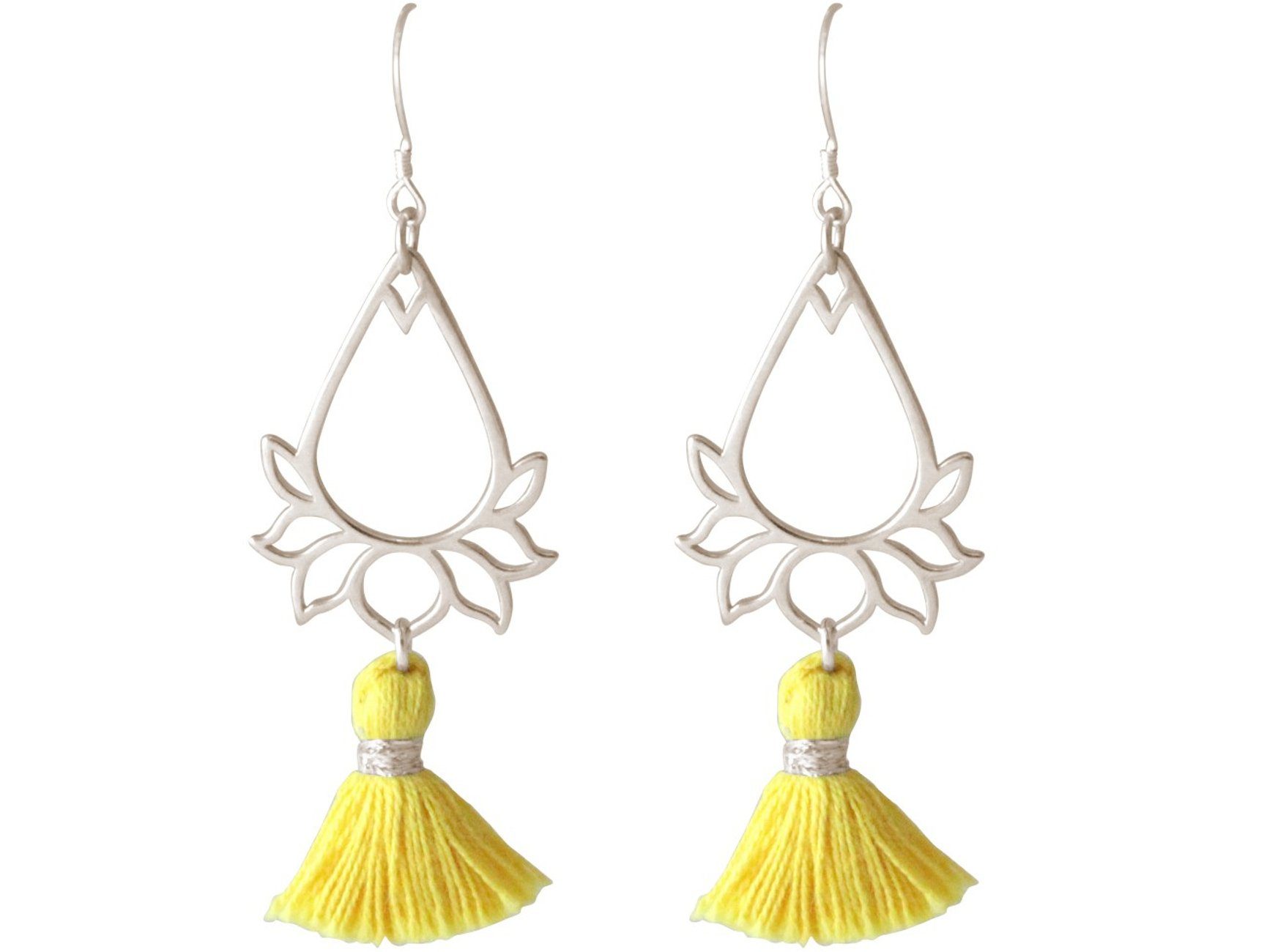 Damen Schmuck Gemshine Paar Ohrhänger Lotusblumen mit Quasten, Manufaktur mit Ethik