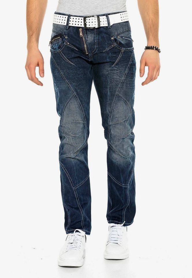 Cipo & Baxx Bequeme Jeans mit dicker naht, Mit Ziernähten und  Reißverschlüssen ausgestattet