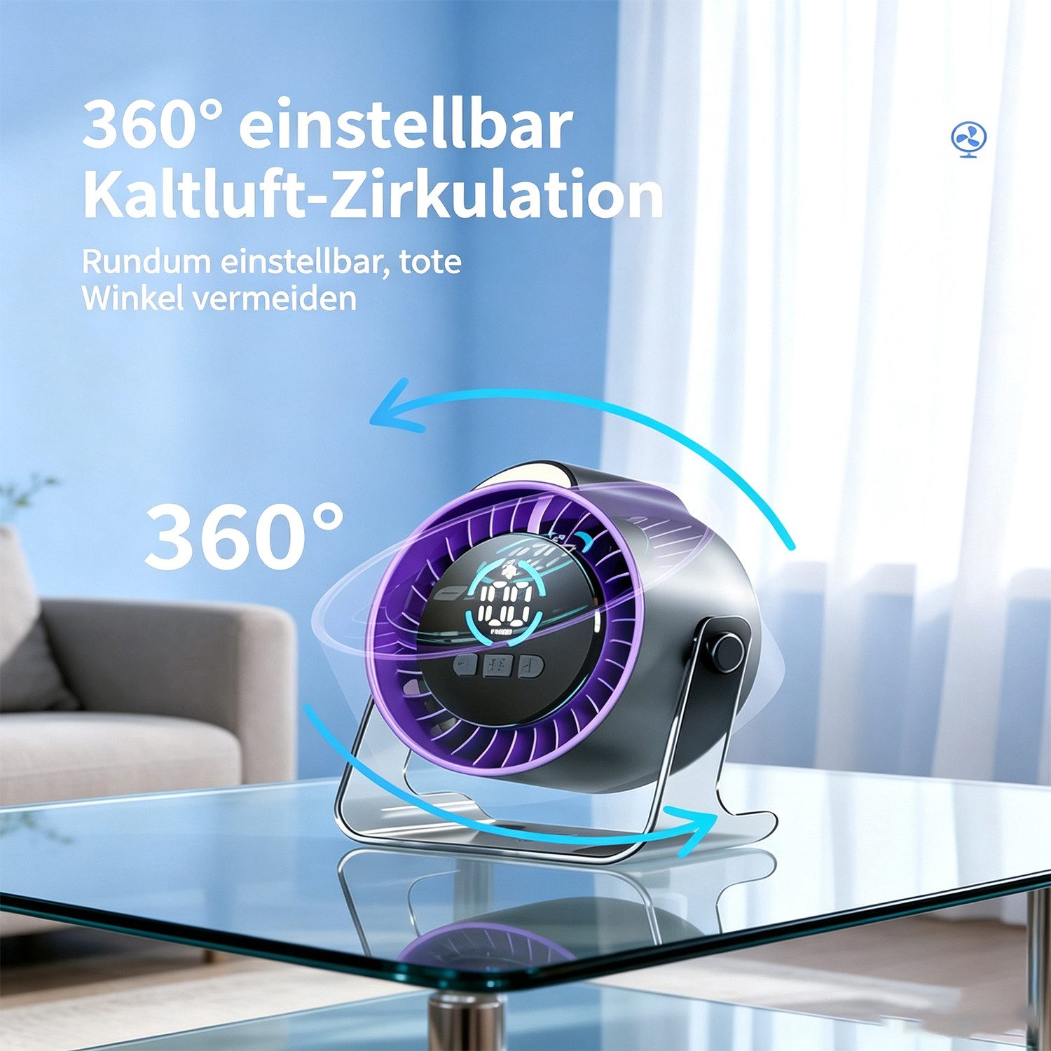 MOPUEA Tischventilator 2-in-1-Wand-und Tischventilator, 100 Stufen, Leiser Betrieb, 360°-Luftstrom, mit Nachtlicht, USB, für Reisen, Büro und Outdoor