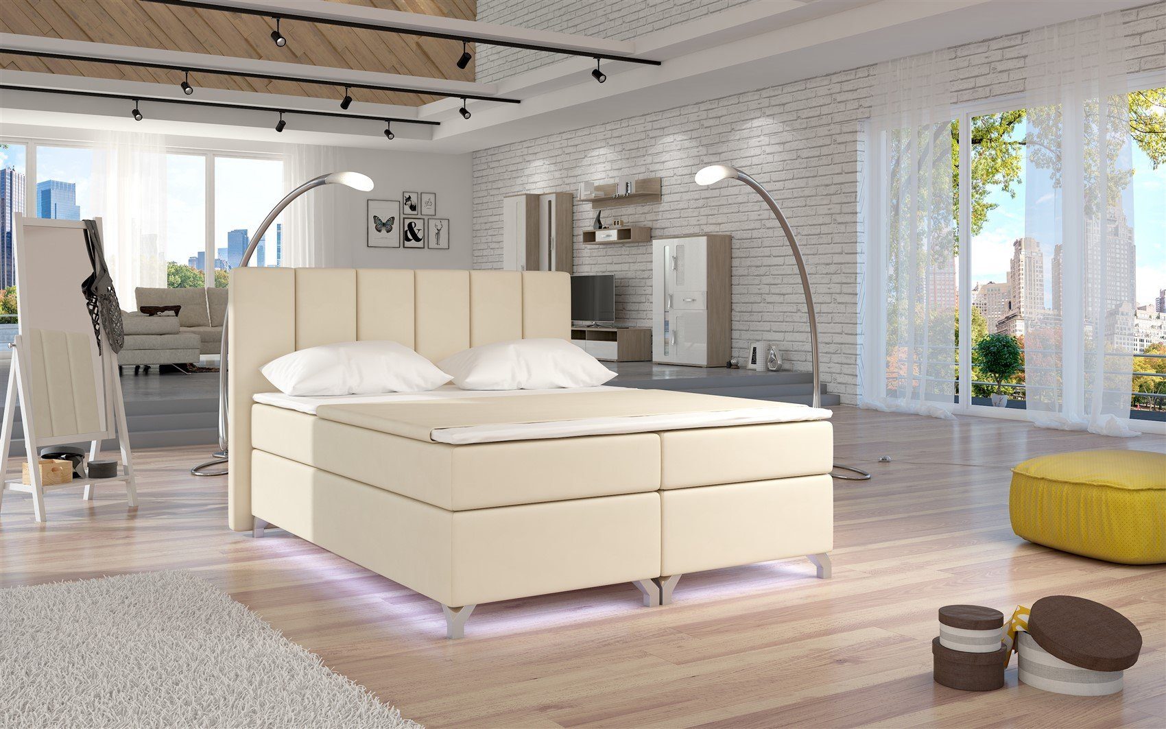 Fun Möbel Boxbett Schlafzimmerbett PARMA mit LED (inkl. Bettkästen, inkl. Kaltschaumtopper)
