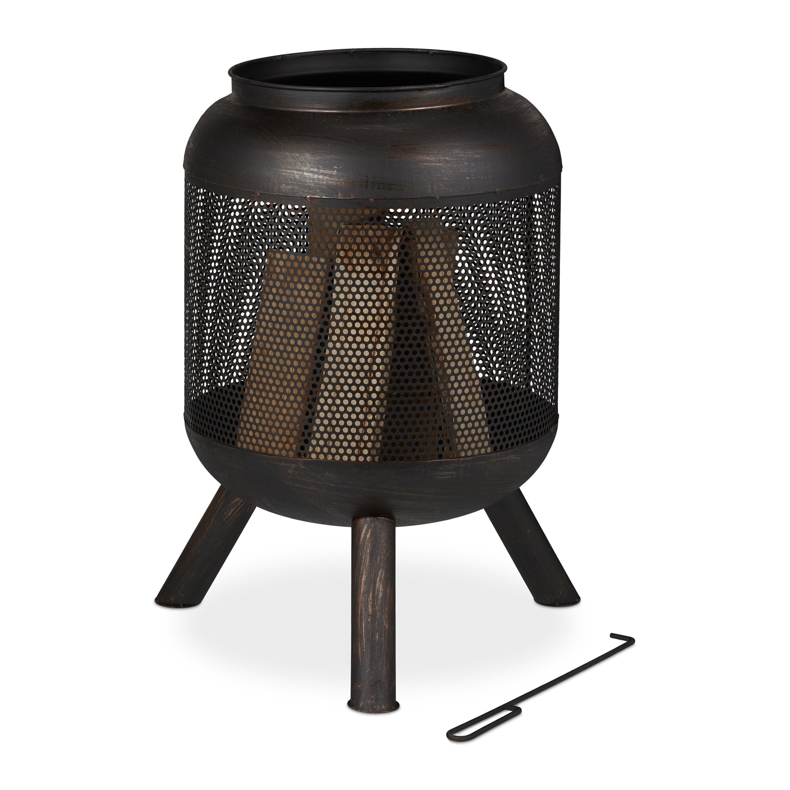 Feuerkorb Krug mit Feuerkorb relaxdays schwarz-bronze Mesh