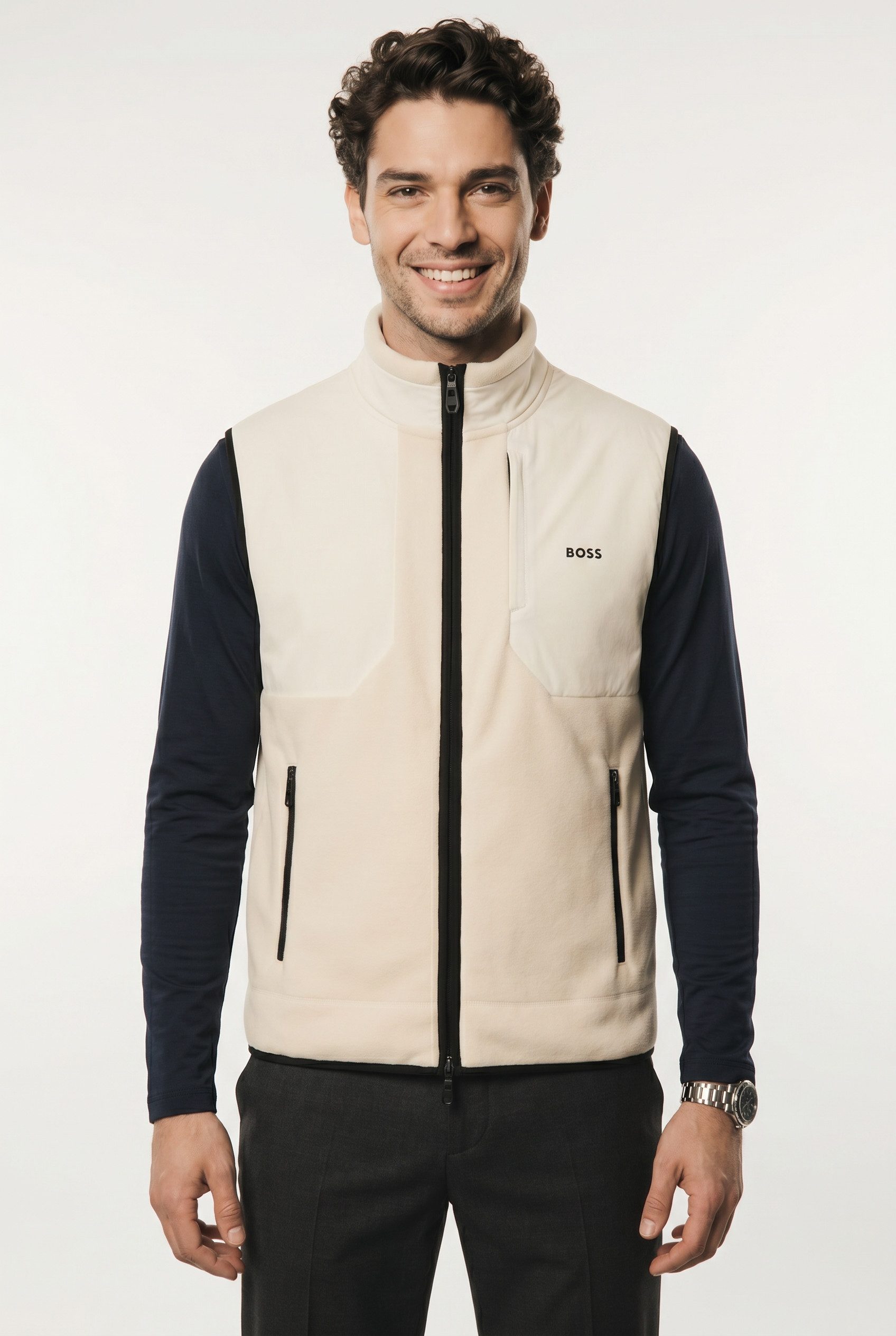 BOSS Green Fleeceweste Stehkragen, Relaxed Fit