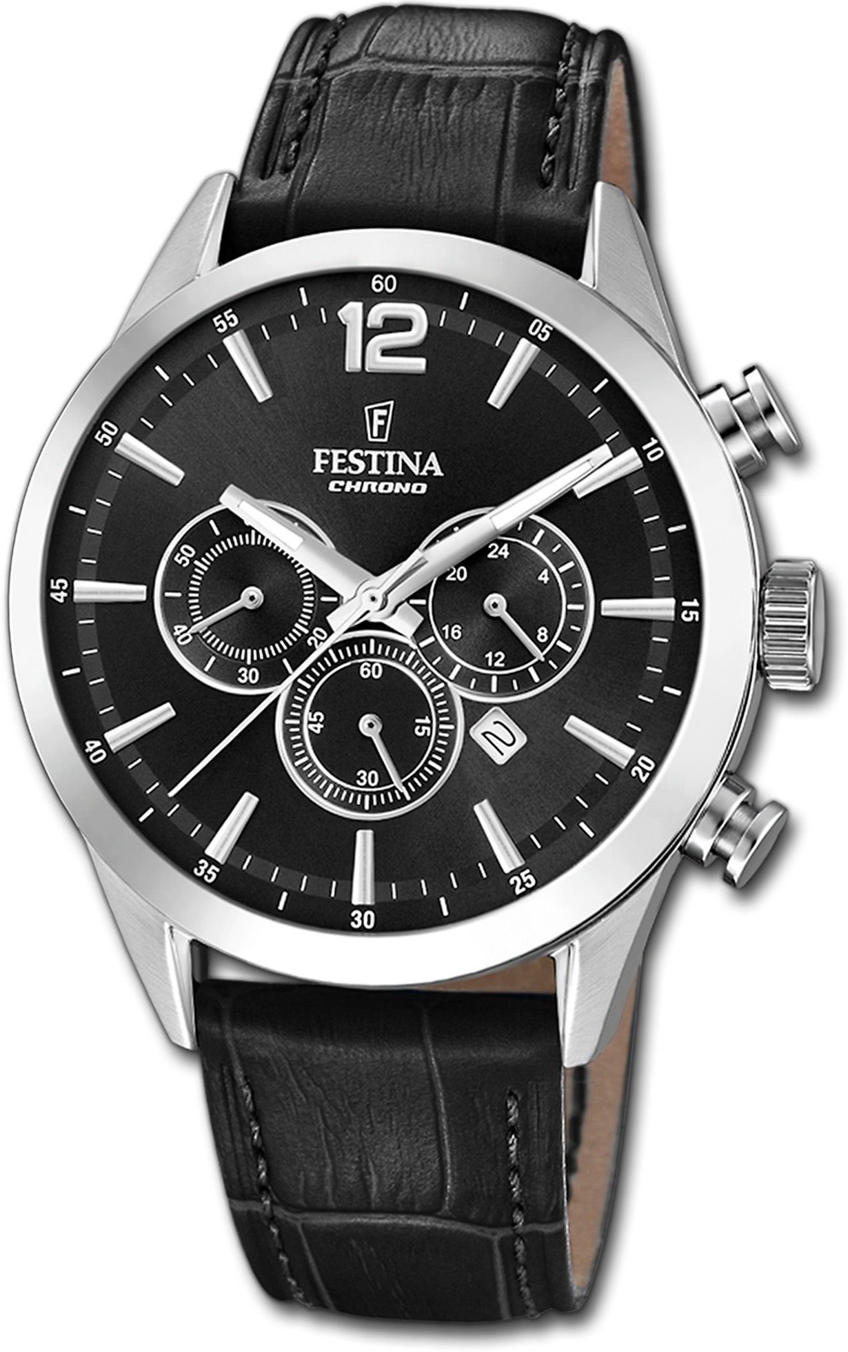 Festina Chronograph Festina Leder Herren rundes Lederarmband, Gehäuse, groß Herrenuhr Uhr 44mm), Fashion-S mit (ca. F20542/5