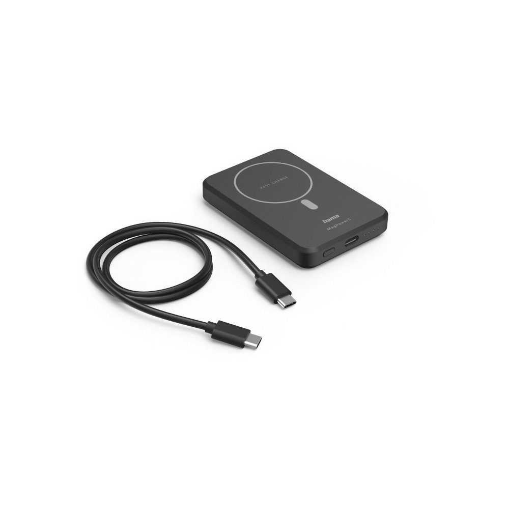 Hama Hama Power Pack MagPower5 5000mAh schwarz Powerbank. Wireless Charger (Magnetisch, Magnetisch, Magnetische Ausrichtung)