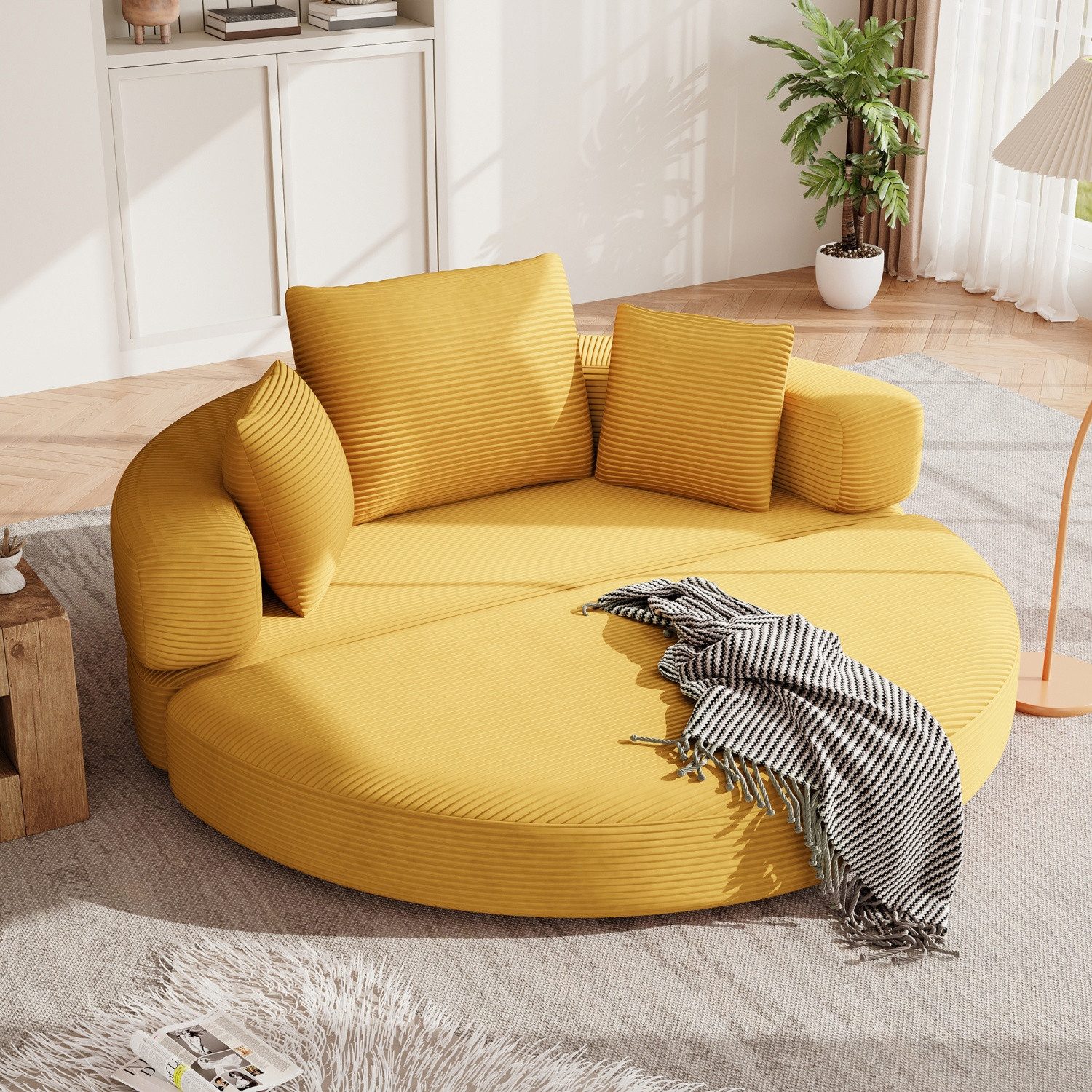ANYSUN Schlafsofa modulares Sofa, Multifunktionales freistehendes Klappsofabett, Boneless Couch,Ovales Bett mit Kissen, Cordstoff-Bezug, 173 x 176 cm geeignet für Apartments, Wohnzimmer, Schlafzimmer