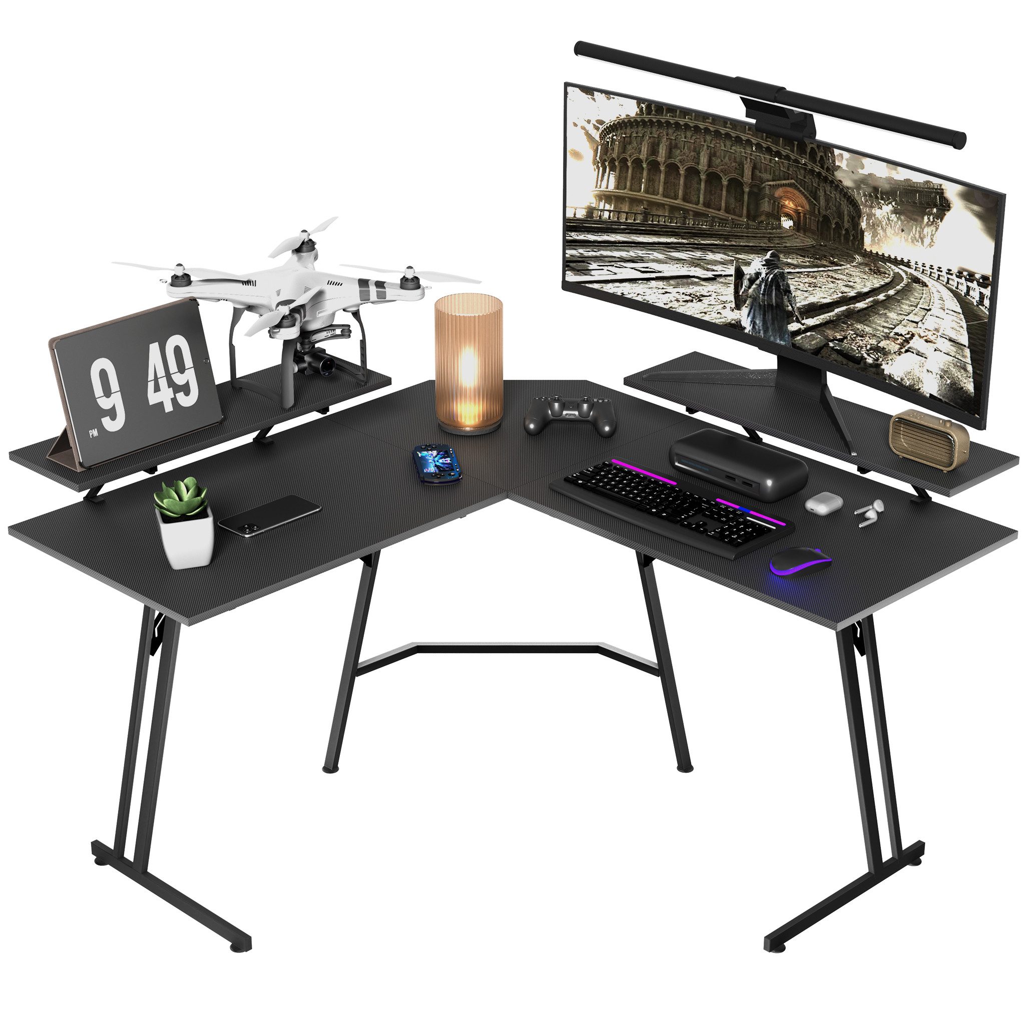 FIVMEN Schreibtisch Computertisch Gaming Tisch L-Frame PC Schreibtisch mit Tischplatte (1 Tisch), Gaming Schreibtisch inkl. Schwarze Kohlefaser für zu Hause/Büro
