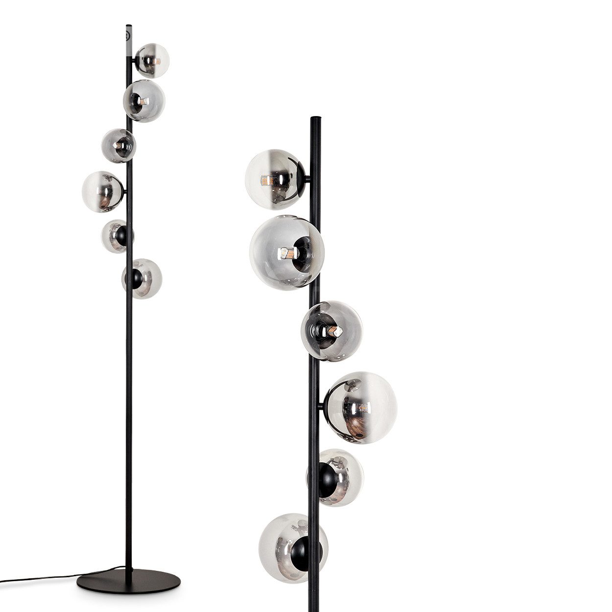Stehlampe Stehlampe aus Metall/Glas in Schwarz/Rauchfarben/Klar