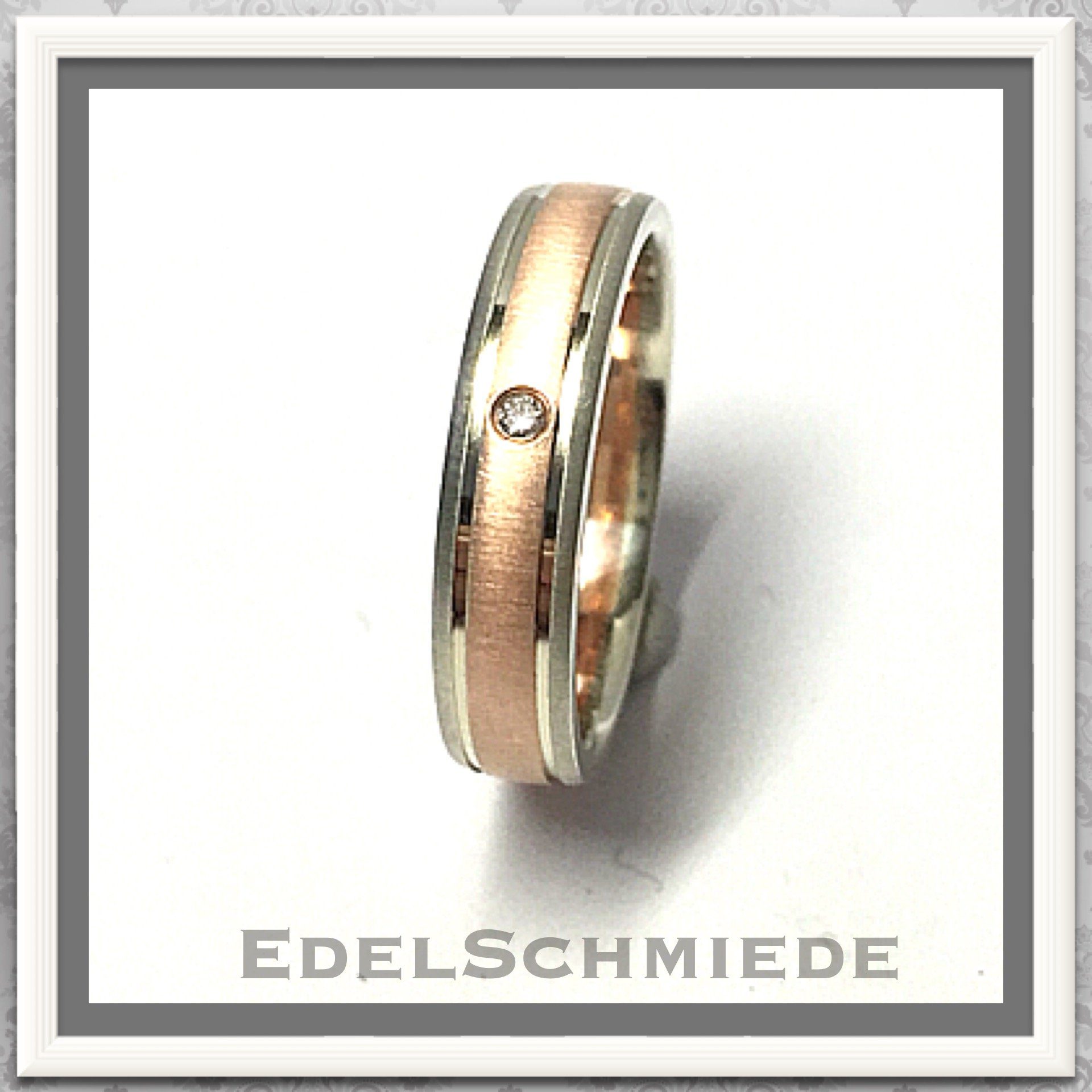 Schmuckset Edelschmiede925 Damenring 333 Weißgold / Rotgold + Brillant 0,014
