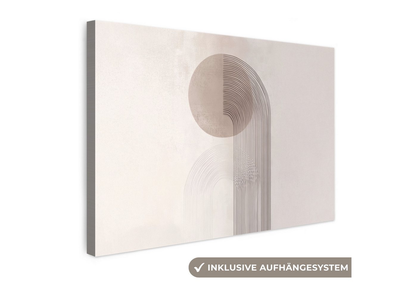 OneMillionCanvasses® Leinwandbild Minimalistisch - Kreis - Hellgrau, Fotodruck (1 St), Leinwand Bilder Klein, Wand Dekoration Aesthetic 30x20 cm