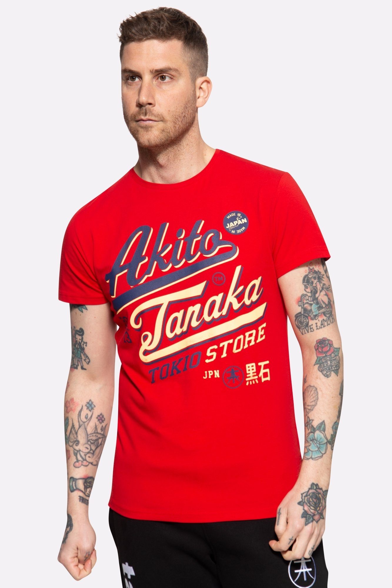 Akito Tanaka T-Shirt Tokio Beach mit Retro Print rot