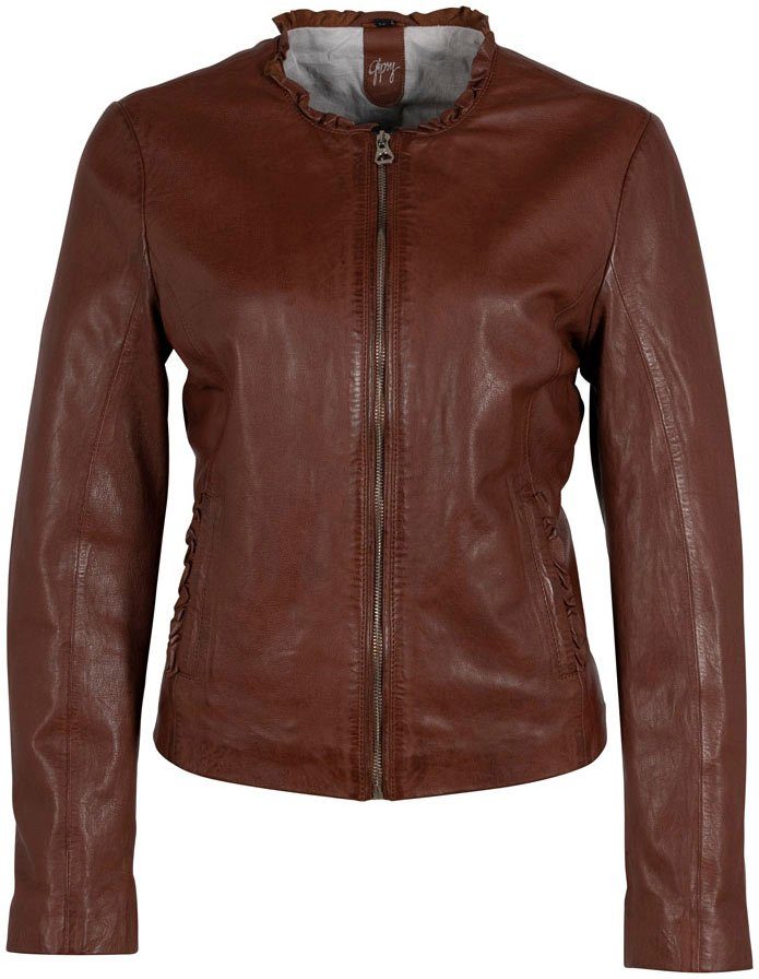 Gipsy Lederjacke GWZalina RF mit Rüschen cognac eleganten