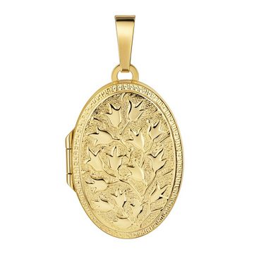 JEVELION Kette mit Anhänger Gold 333 Medaillon Anhänger für Bilder und Fotos mit Blumen-Ornament (Goldamulett, für Damen und Mädchen), Mit Halskette vergoldet - Länge wählbar 36 - 70 cm oder ohne Kette.