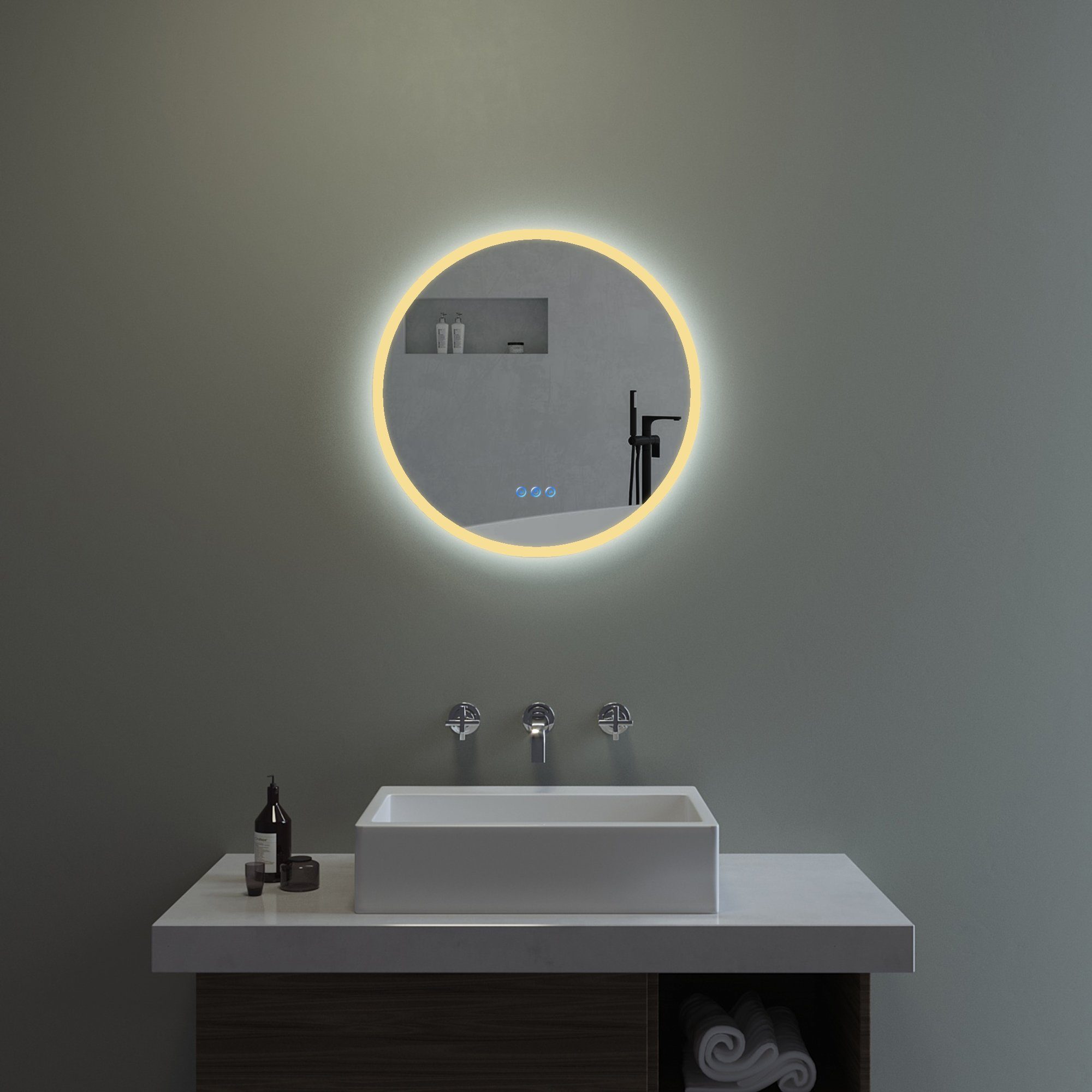 aqua batos LED-Lichtspiegel »Badspiegel mit Beleuchtung Badezimmerspiegel  Rund Spiegel mit LED Licht für Bad 60cm«, Kaltweiß 6400K, Warmweiß 3000K,  Dimmbar, Touch Schalter, Spiegelheizung, Antibeschlag, Energiesparend  online kaufen | OTTO