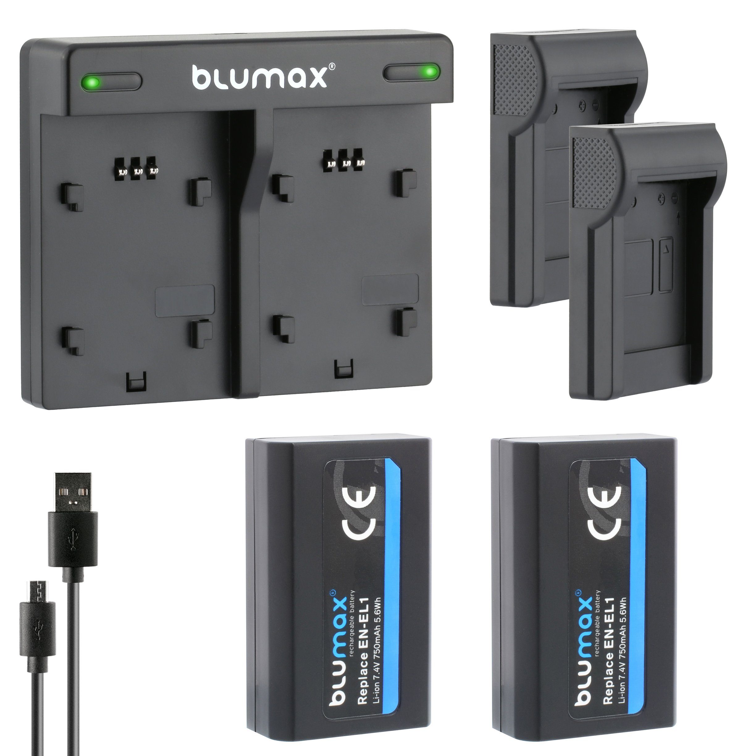 Blumax Set mit Lader für Nikon EN-EL1 NP-800 750 mAh Kamera-Akku