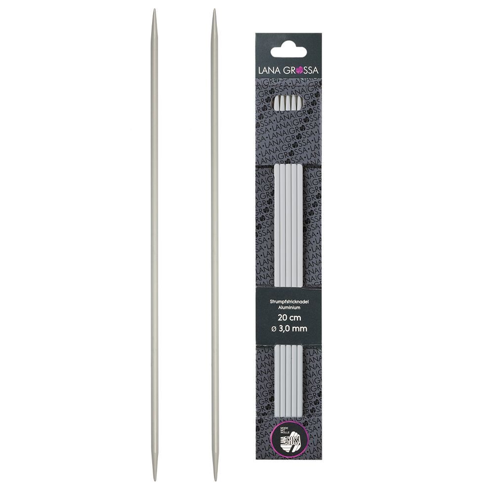 LANA GROSSA Strumpfstricknadeln Strumpfstricknadel Aluminium Länge 15 cm / 20 cm, Nadelspiel in verschiedenen Stärken, 5 Strumpfstricknadeln, Aluminium, 5 Nadeln, 15 oder 20 cm