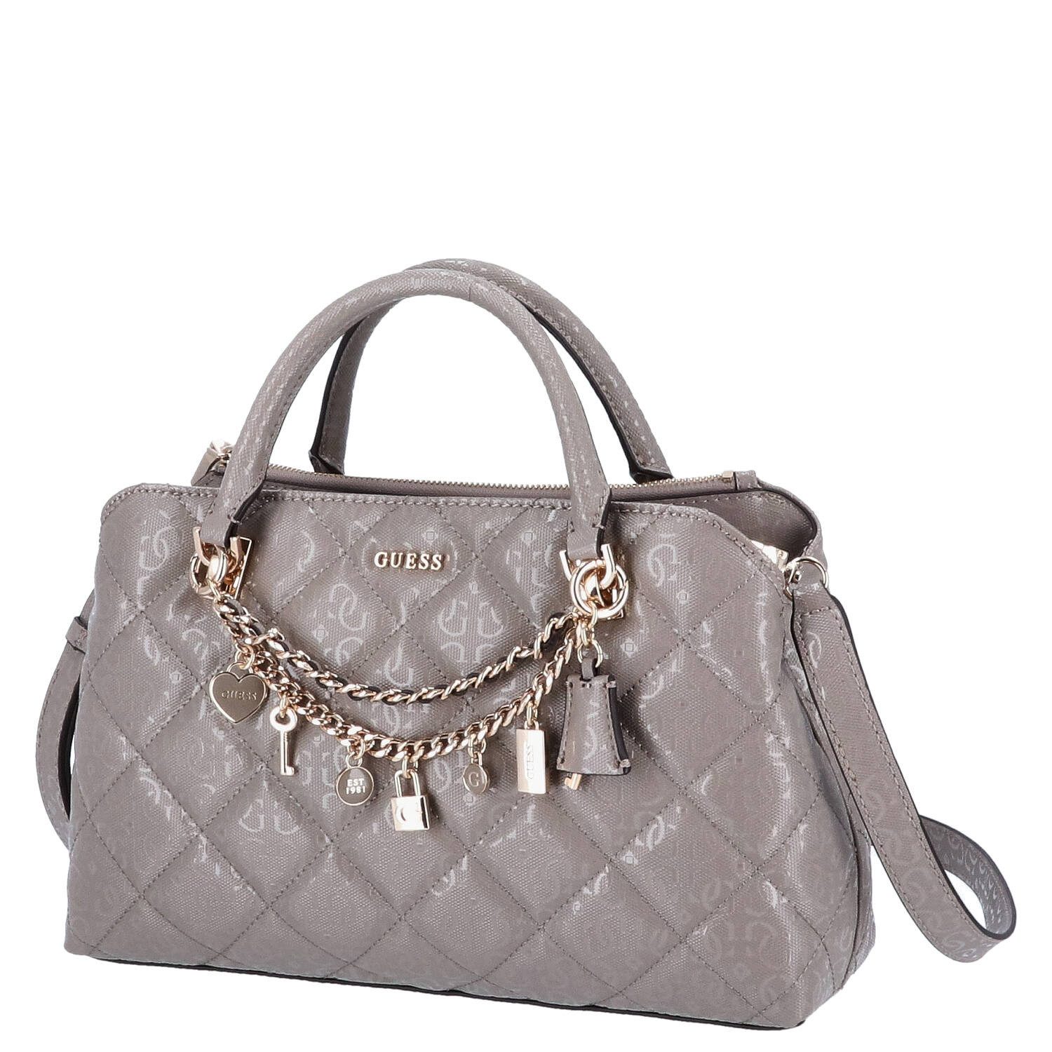 Guess Umhängetasche GUESS Handtasche Libby 2 comp Dark Taupe (1, 1-tlg., 1)
