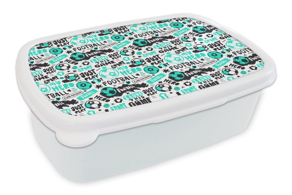 MuchoWow Lunchbox Muster - Fußball Jungs Kinder, und Sport - für Jungen für weiß Kinder - Kinder - Mädchen Kunststoff, Brotdose, - und Erwachsene, Brotbox (2-tlg)