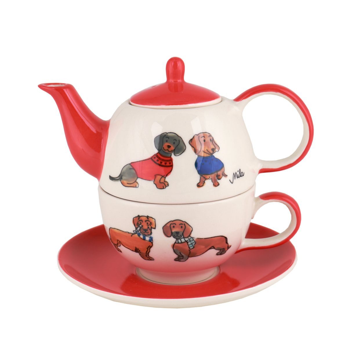 Teekanne Mila Keramik Tee-Set Tea for One Dackelfreunde