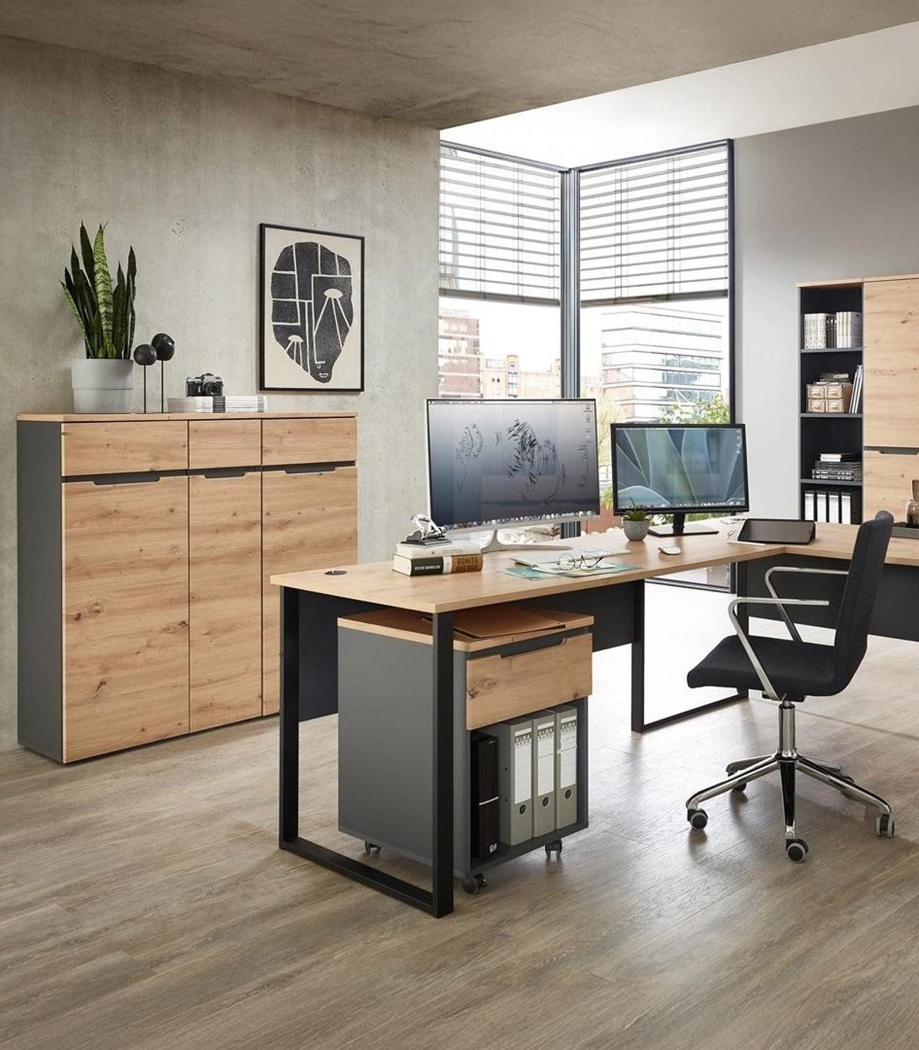 Innostyle Kommode Büroschrank MEMPHIS, Artisan Eiche Dekor, Graphit, B 45 x H 122 cm, 1 Tür