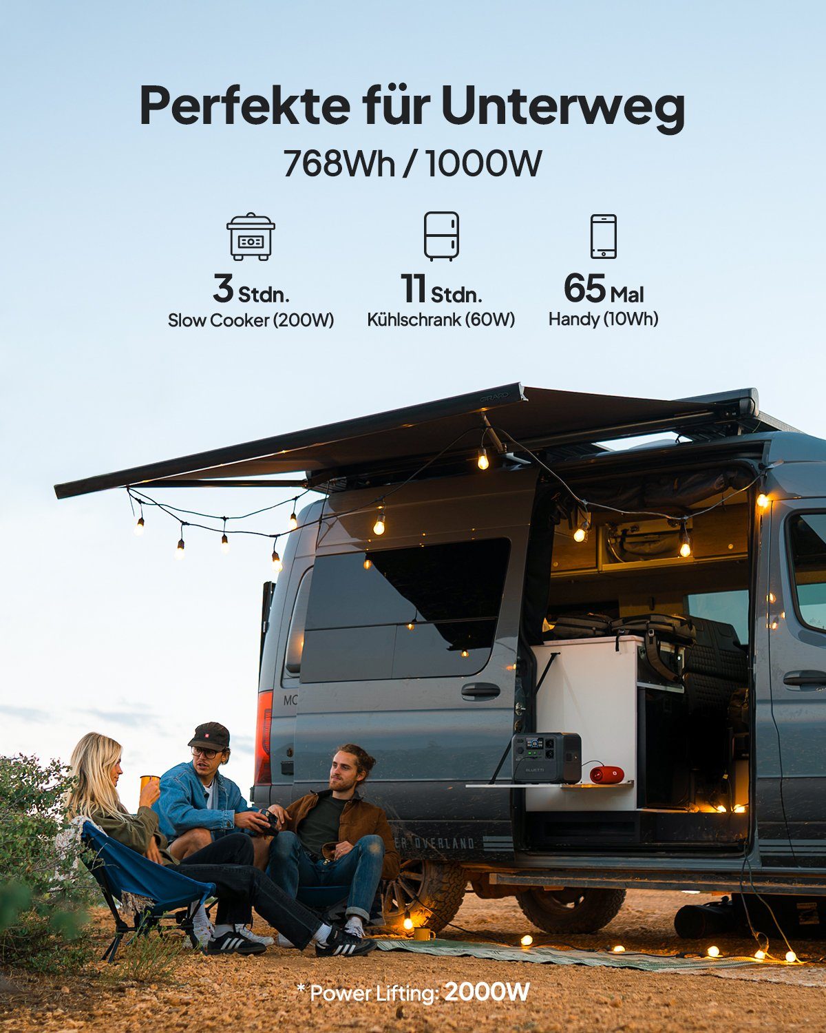 BLUETTI Stromerzeuger AC70 768Wh/1000W tragbarer Power Station, 1,00 in kW, Mobiler Stromspeicher für den Notfall im Freien, Camping