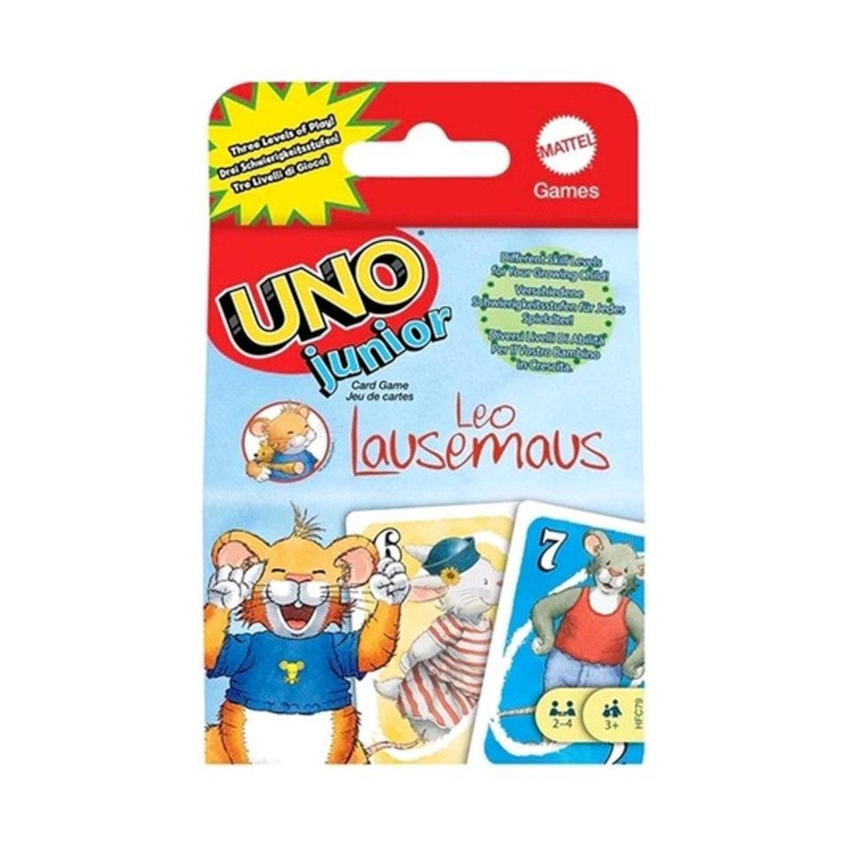 Mattel® Spiel UNO Junior Kartenspiel Leo Lausemaus für Kinder ab 3 Jahren