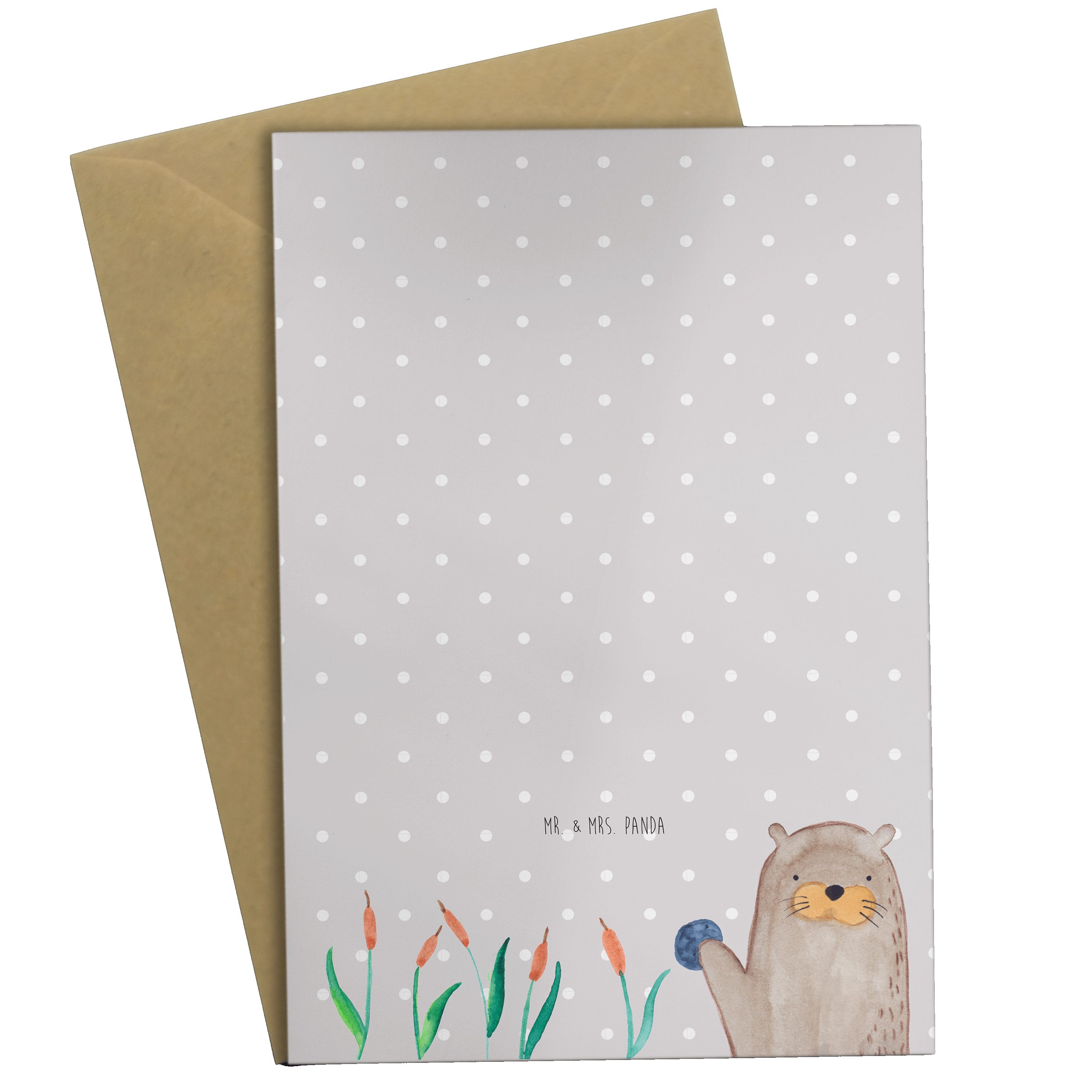 Mr. & Mrs. Panda Grußkarte Otter mit Stein - Grau Pastell - Geschenk, Hochzeitskarte, Glückwunsc