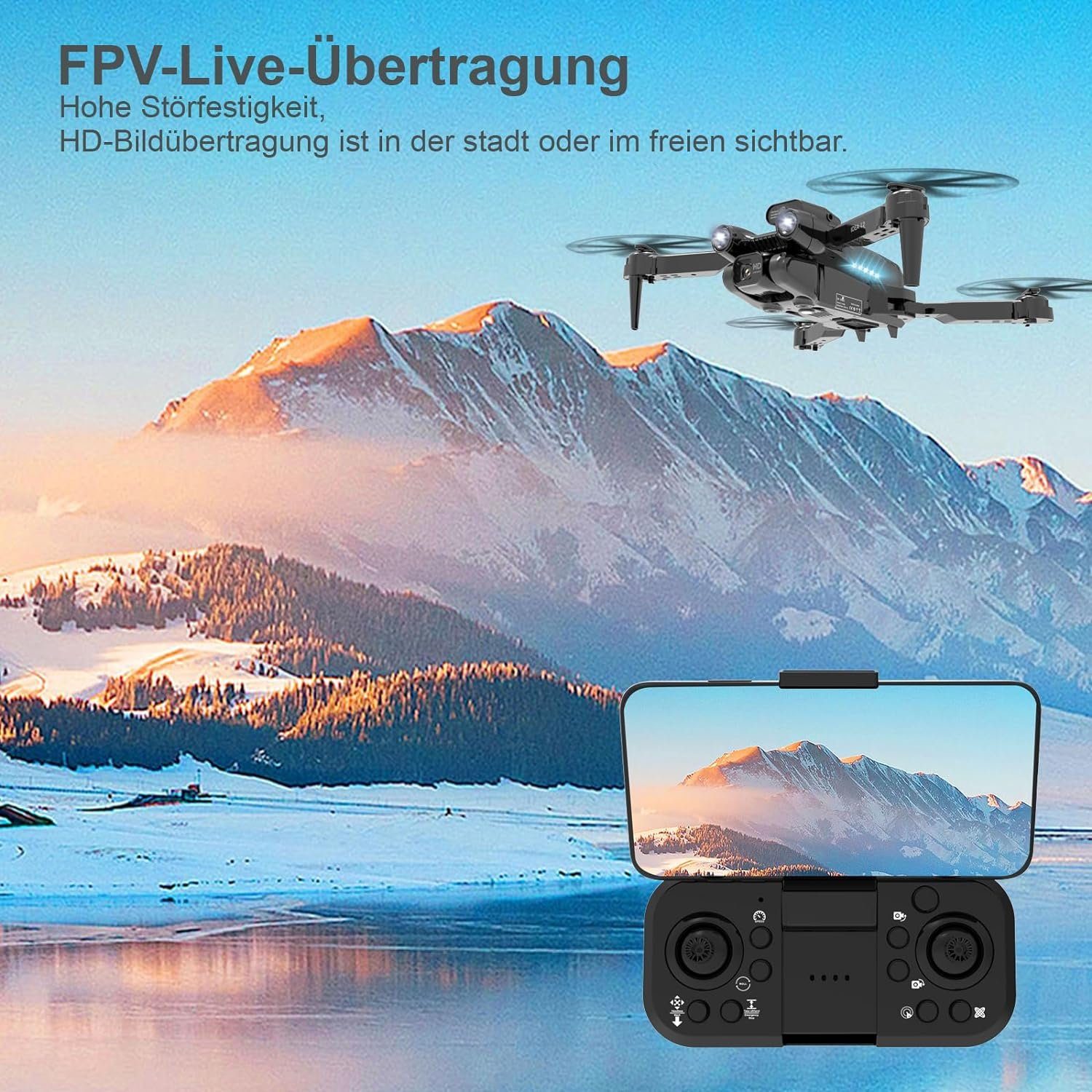 2 Faltdrohnen Batterien) Kamera Verstellung Drohne WIFI (1080P, 90° Elektrische le-idea FPV