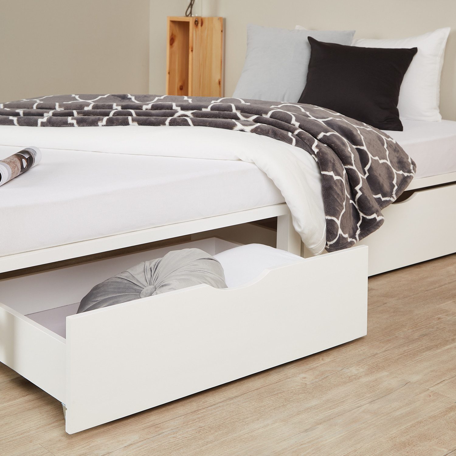 Homestyle4u Holzbett 90x200 100x200 140x200 Holzbett Kiefer Natur Bettkasten Schublade (Set mit Lattenrost, 2x Bettkasten/Schublade), 90x200